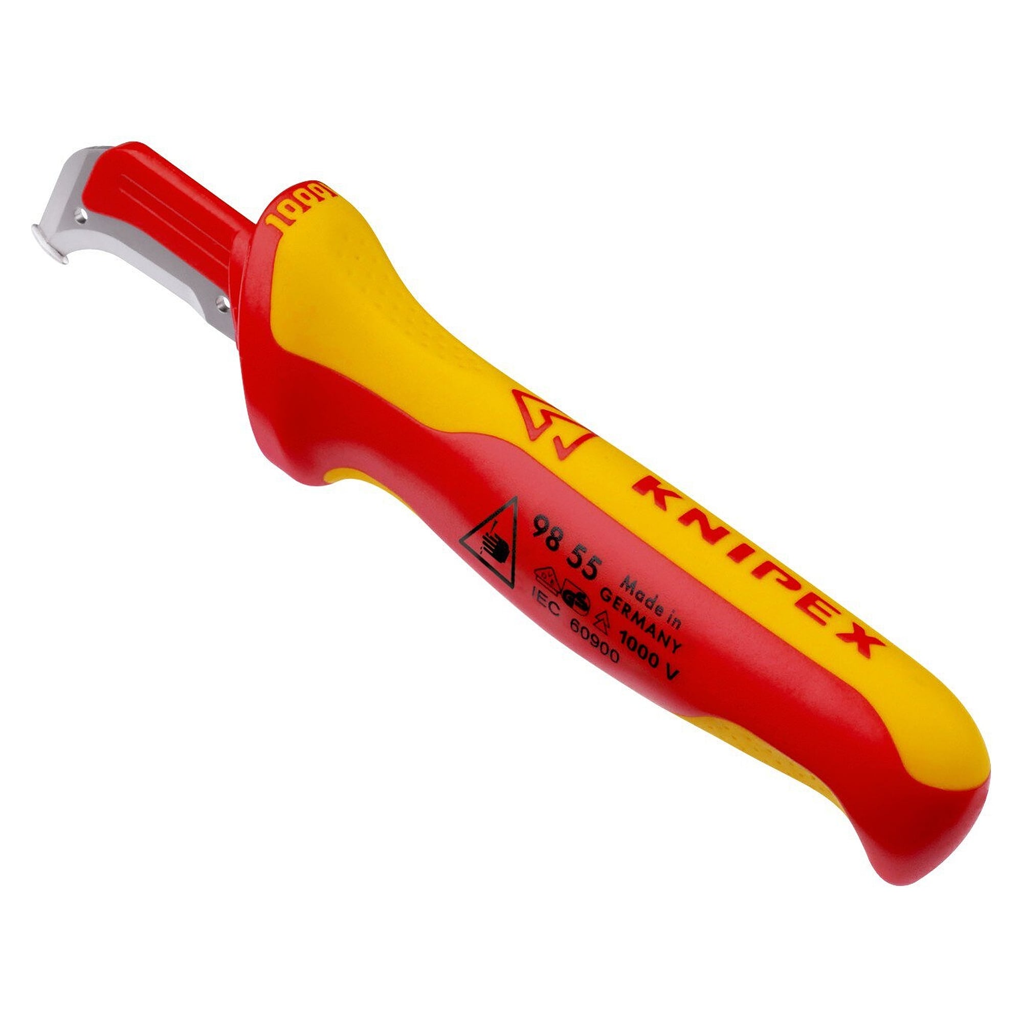 VDE stripping knife with sliding shoe, 38 mm blade, 23.5 mm radius, insulated, 180 mm - Knipex 98 55 SB