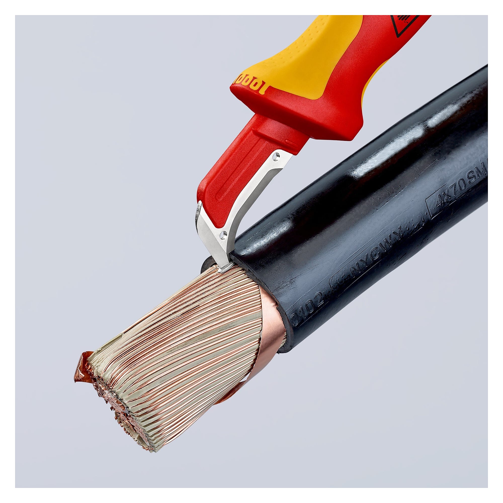 VDE stripping knife with sliding shoe, 38 mm blade, 23.5 mm radius, insulated, 180 mm - Knipex 98 55 SB
