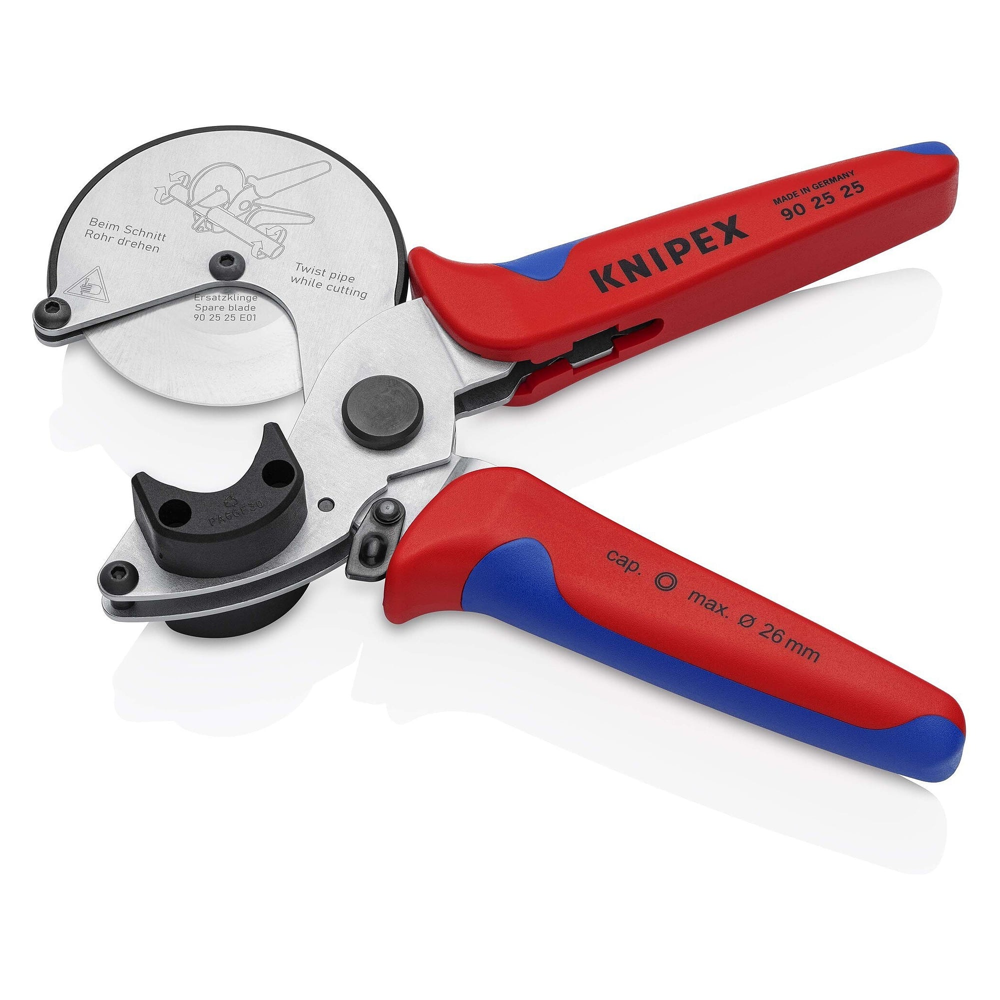 Pipe cutter for composite and plastic pipes up to Ø 26 mm, rotating cutting wheel, 210 mm - Knipex 90 25 25