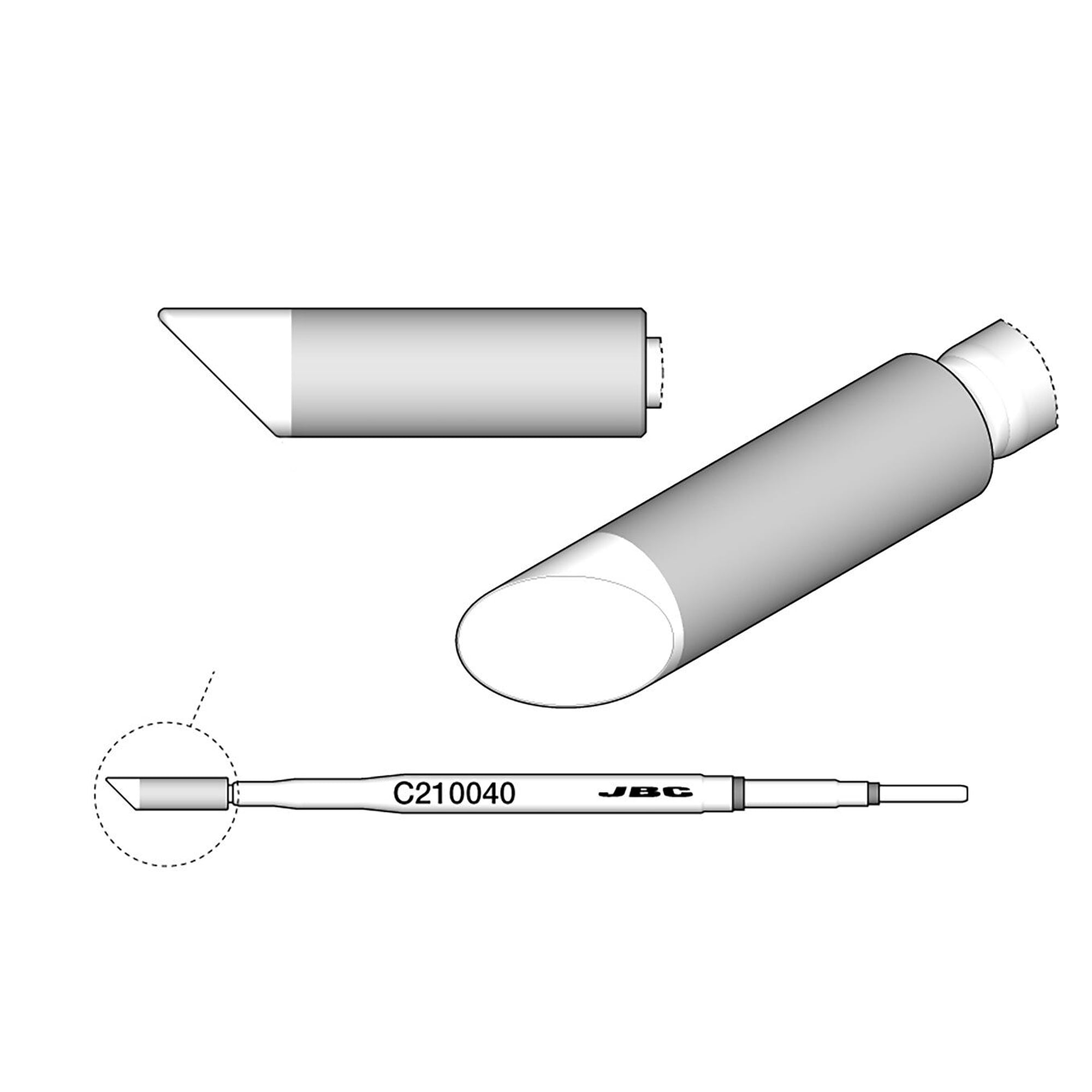 Soldering tip, bevelled Ø 2.9 mm, C210 series for T210 precision iron - JBC C210040