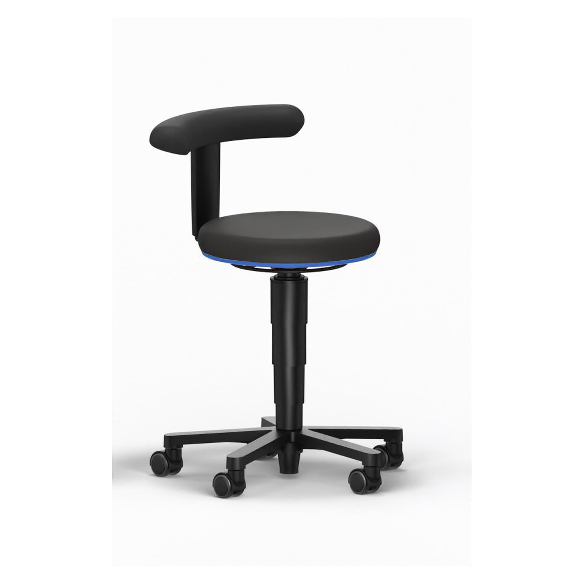 Allround stool 2 with castors, Magic faux leather black, seat height 450 to 650 mm - Bimos 9463-MG01-3277