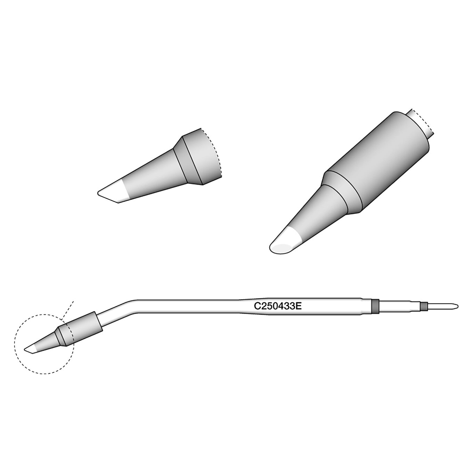 C250 soldering tip cartridge conical bevelled Ø 2 mm for ALE250 iron - JBC C250433E
