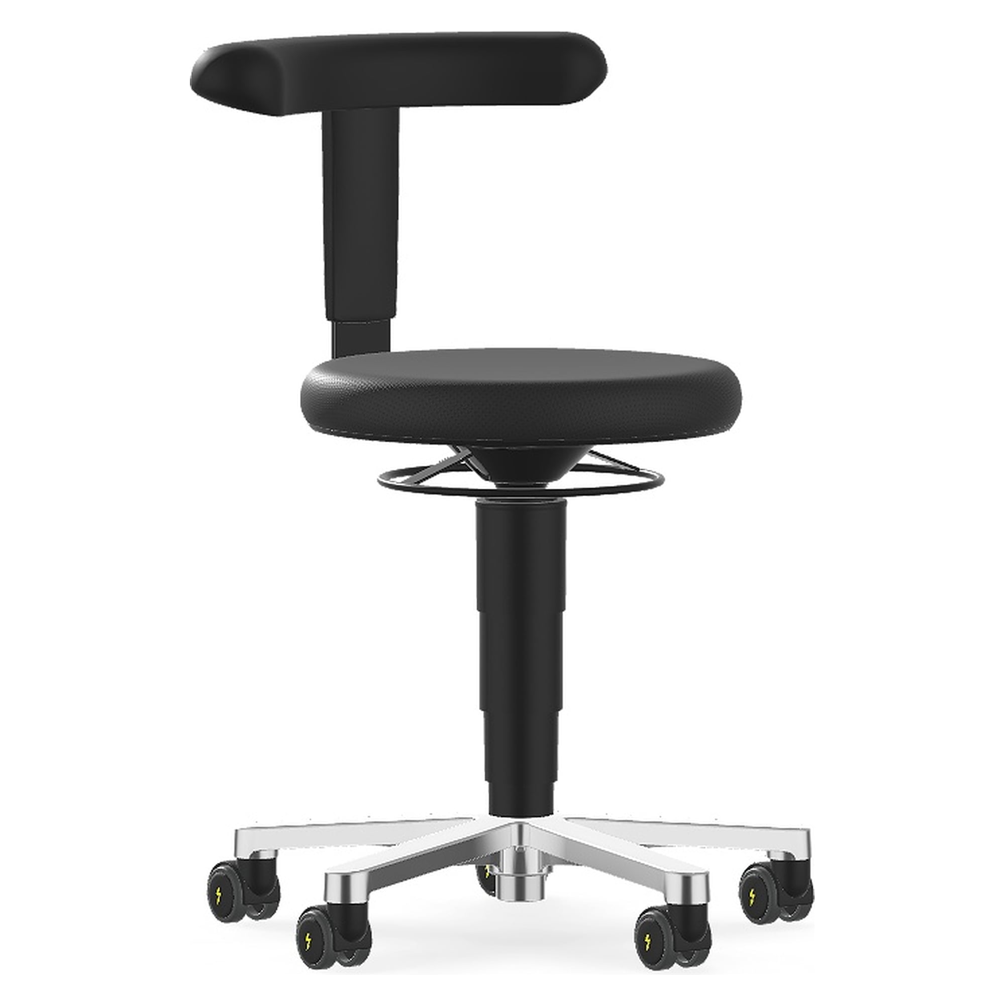 ESD stool 2 with castors, Supertec black, configured version - Bimos 9463E-CP01-3218-71F-904