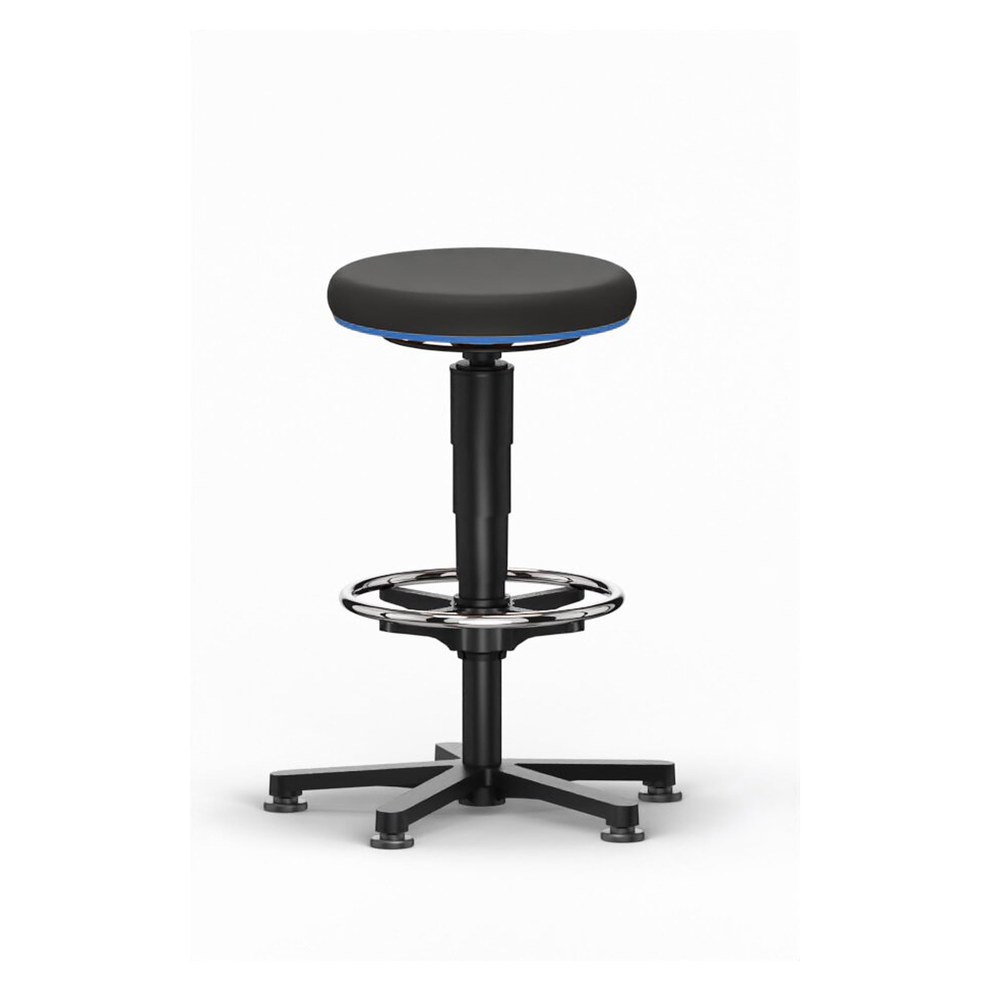 Allround stool 3 with glides and foot ring, Magic faux leather black, seat height 560 to 830 mm - Bimos 9461-MG01-3277