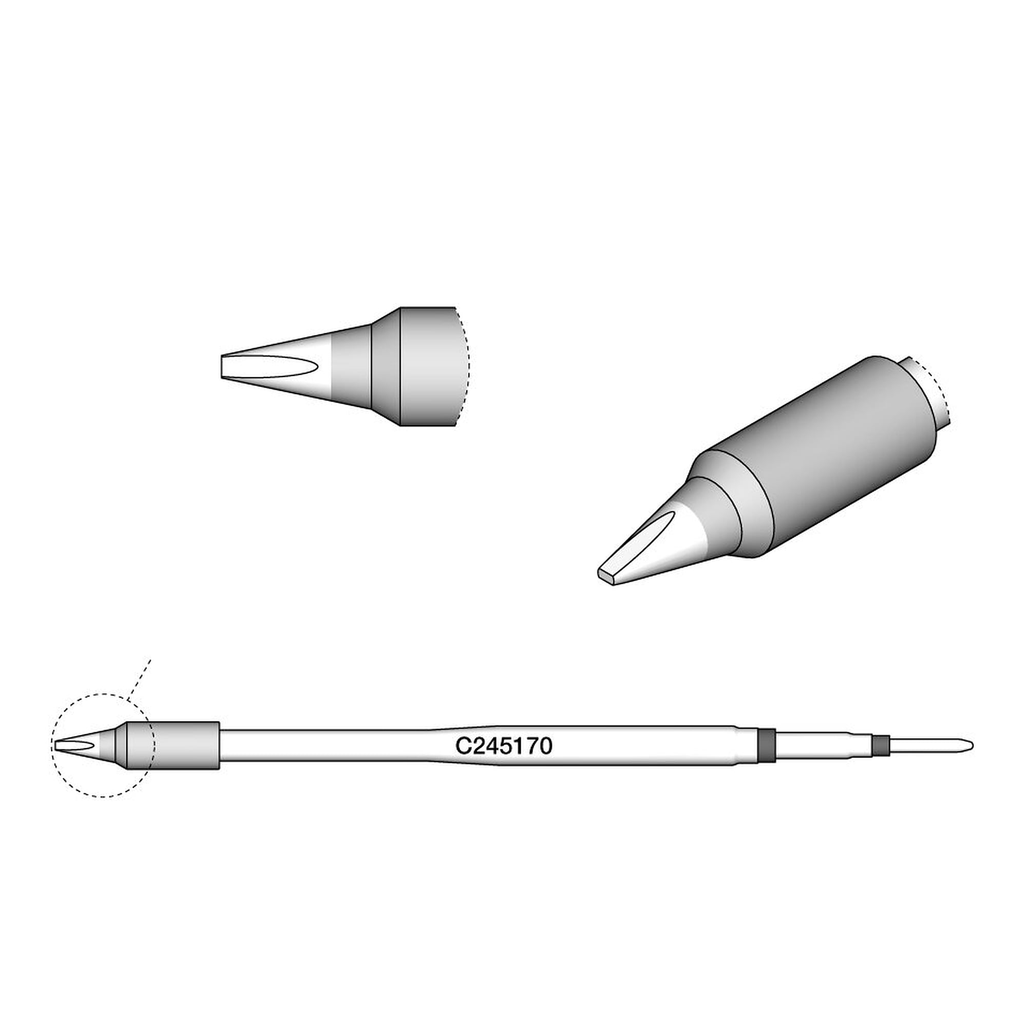 Panne à souder en burin 0,5 mm pour manches T245, gamme C245 - JBC C245170