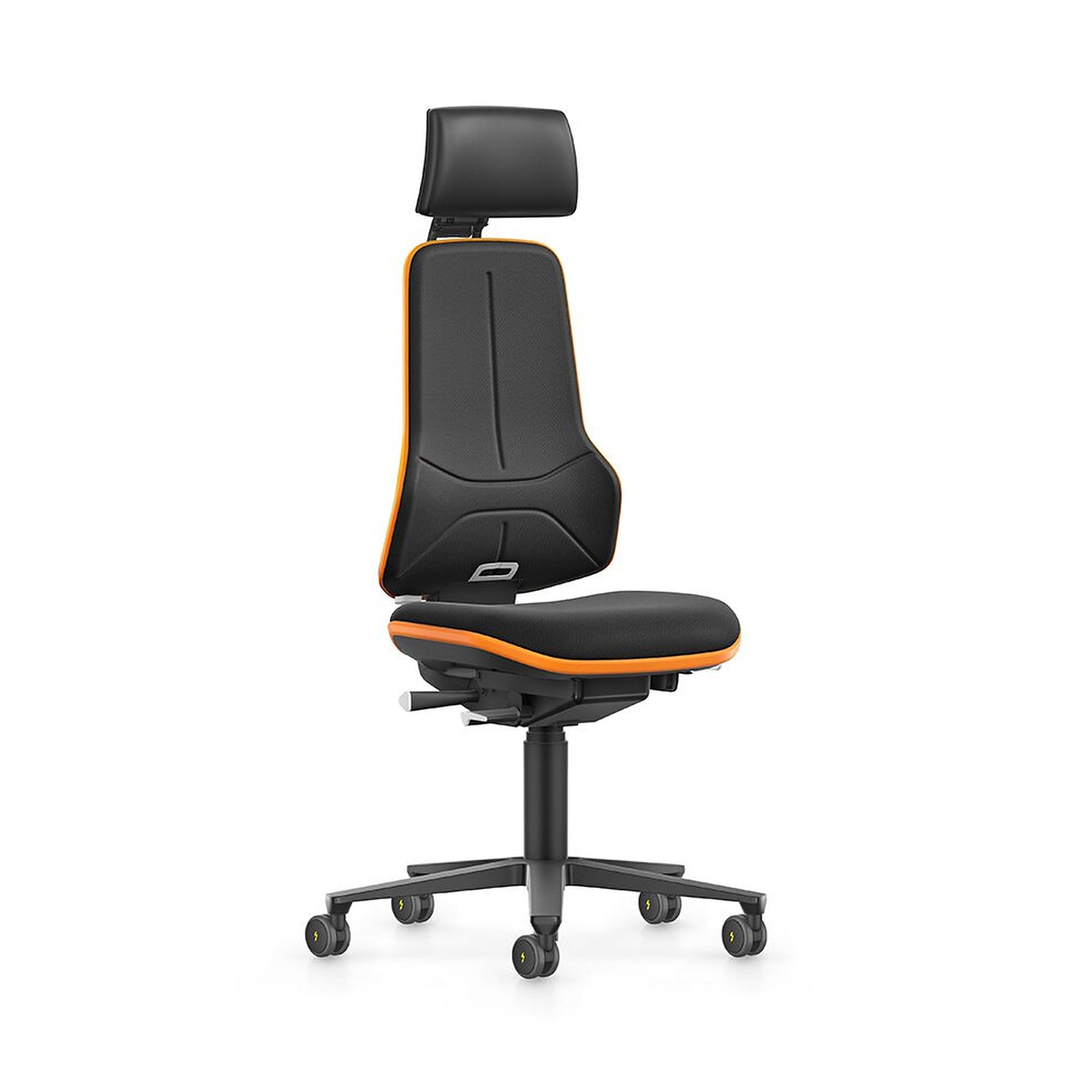 ESD heavy-duty task chair Neon XXL with headrest, Duotec fabric, Flexband orange - Bimos 9576E-9801-3279