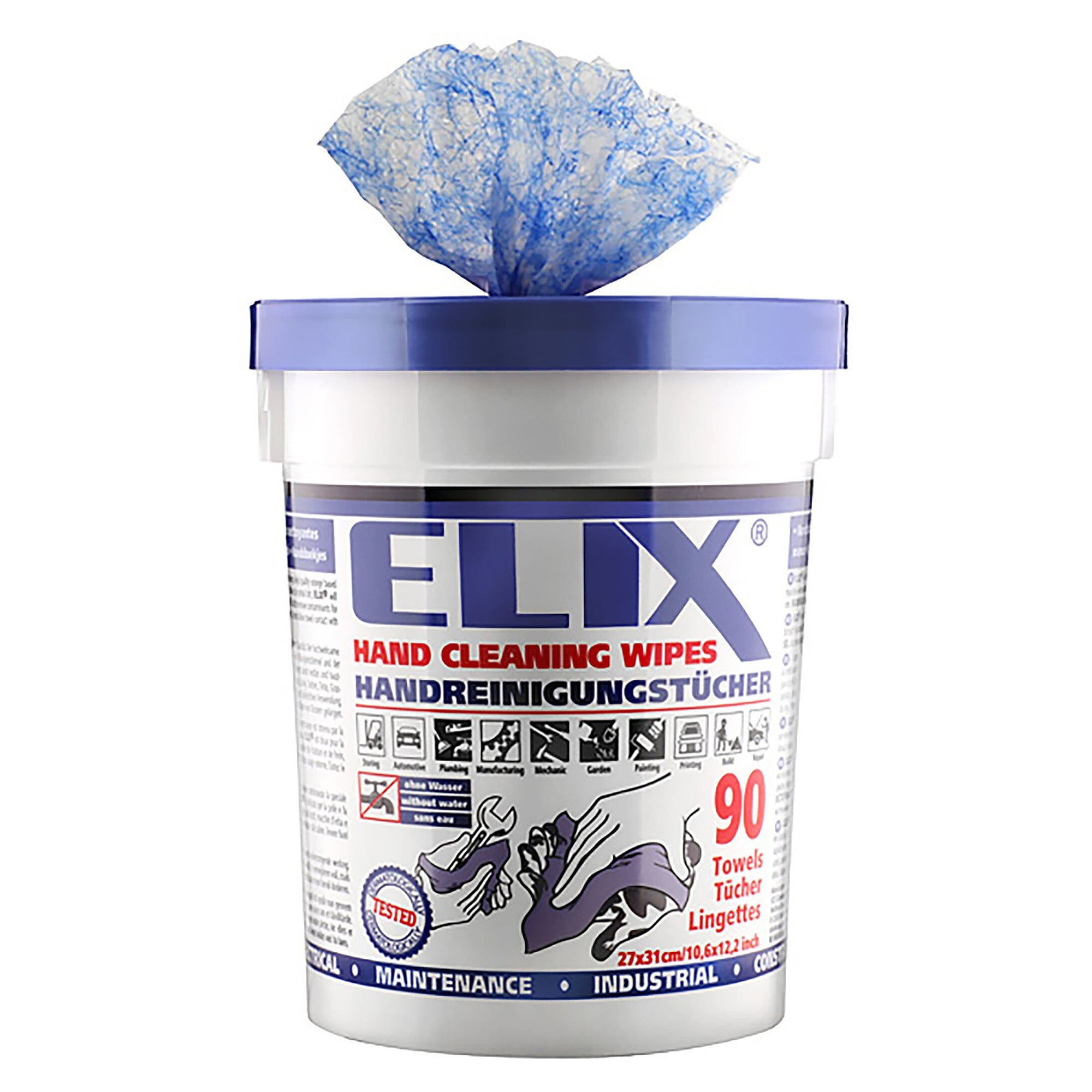 Handreinigungstücher ELIX gegen Fett, Kleber und Farbe, 27 x 31 cm, Eimer mit 90 Tüchern - ECS 491.090.000