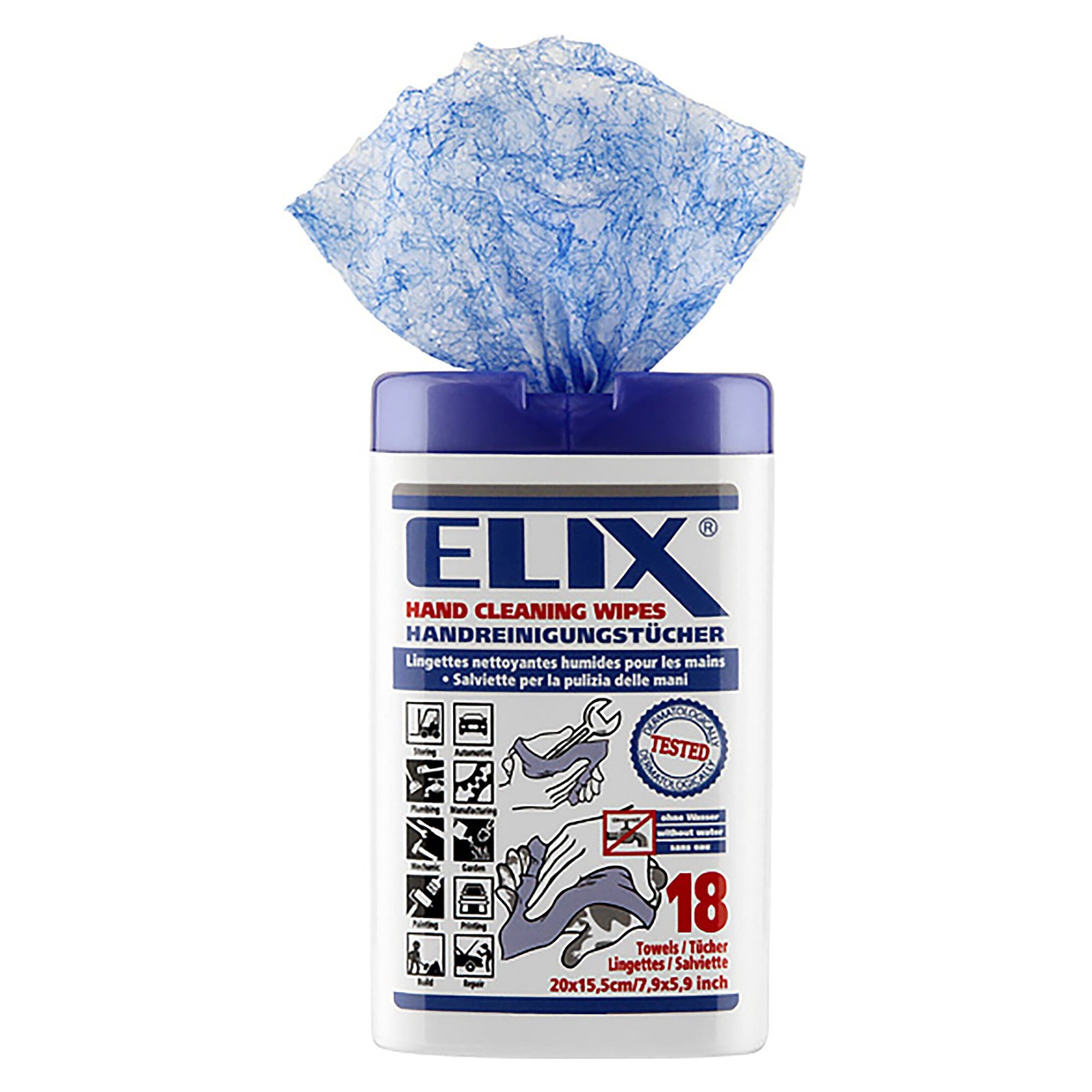 Handreinigungstücher ELIX mit Orangenduft, 20 x 15,5 cm, 18 Tücher in Tupfdose - ECS 491.018.000