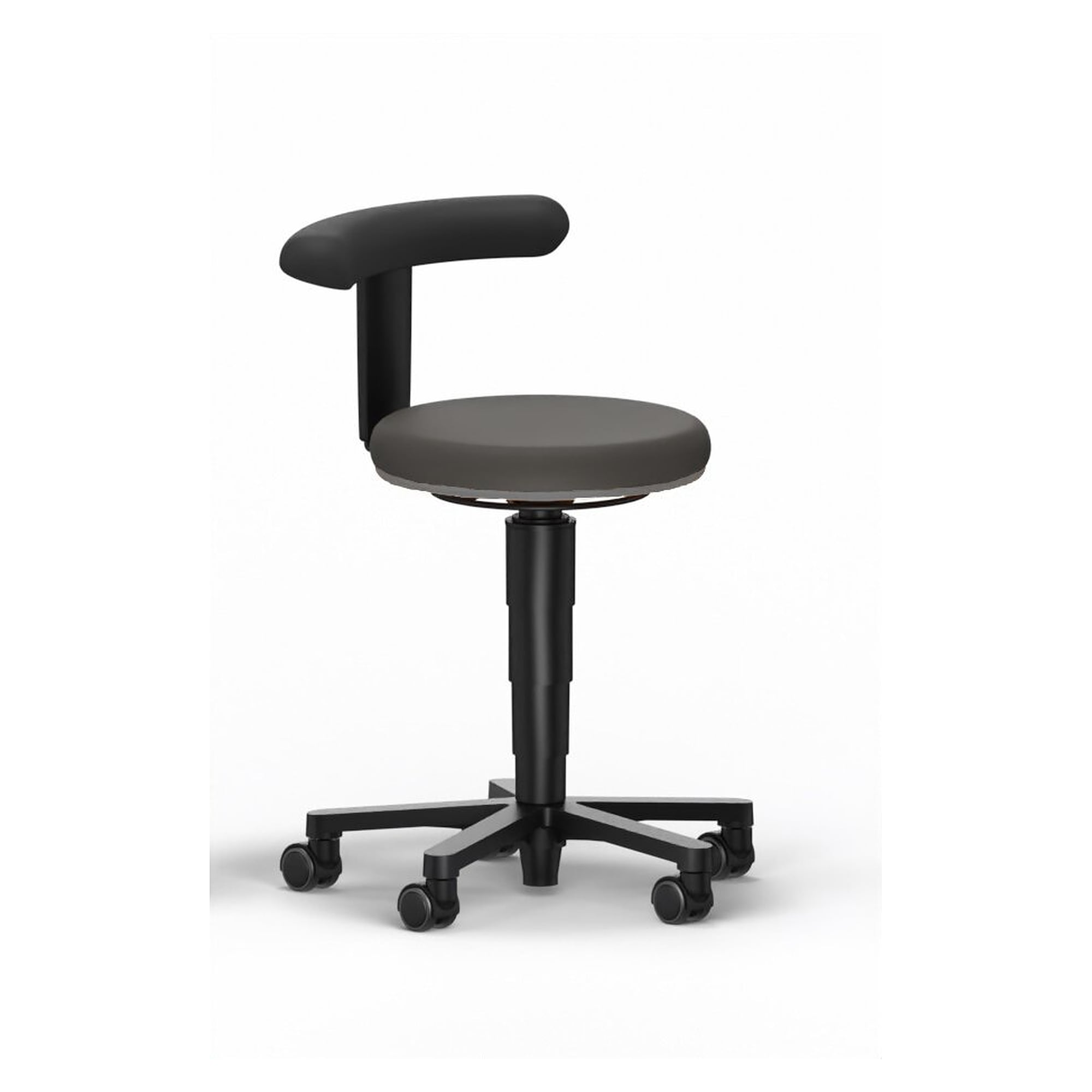 Allround 2 work stool with castors, Supertec black, seat height 450 to 650 mm, grey colour ring - Bimos 9463-SP01-3278
