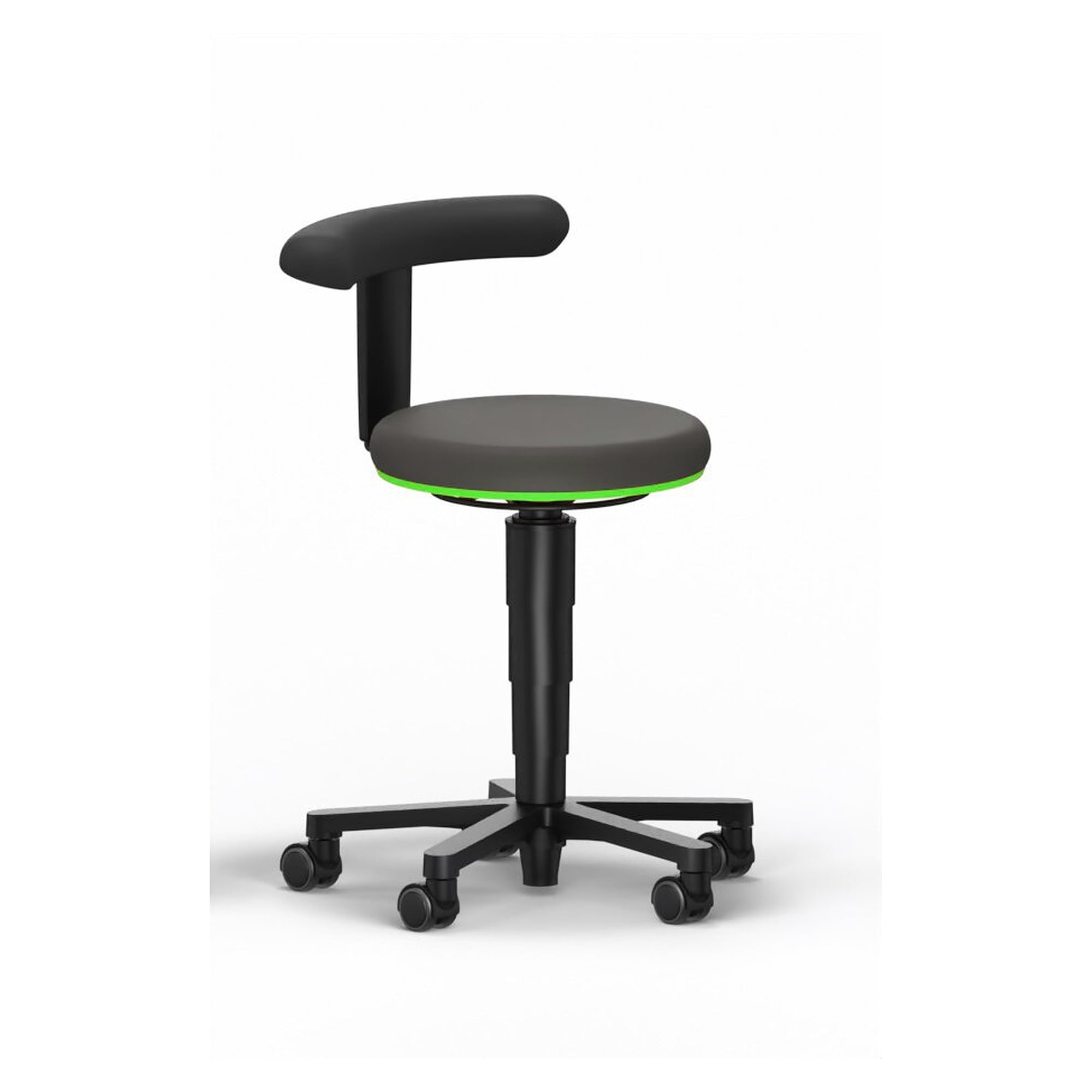 Arbeitshocker Allround 2 mit Rollen, Supertec schwarz, Sitzhöhe 450 bis 650 mm, Farbring grün - Bimos 9463-SP01-3280