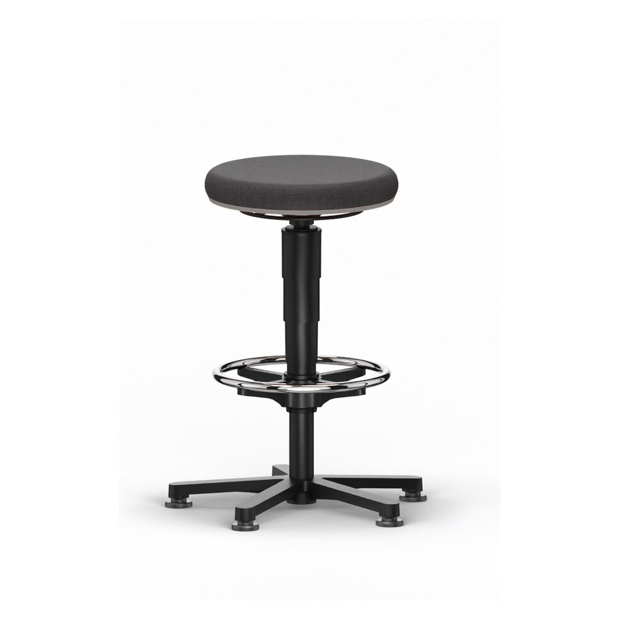 Allround 3 high stool with foot ring, Duotec fabric black, seat 560-830 mm, grey colour ring - Bimos 9461-6801-3278
