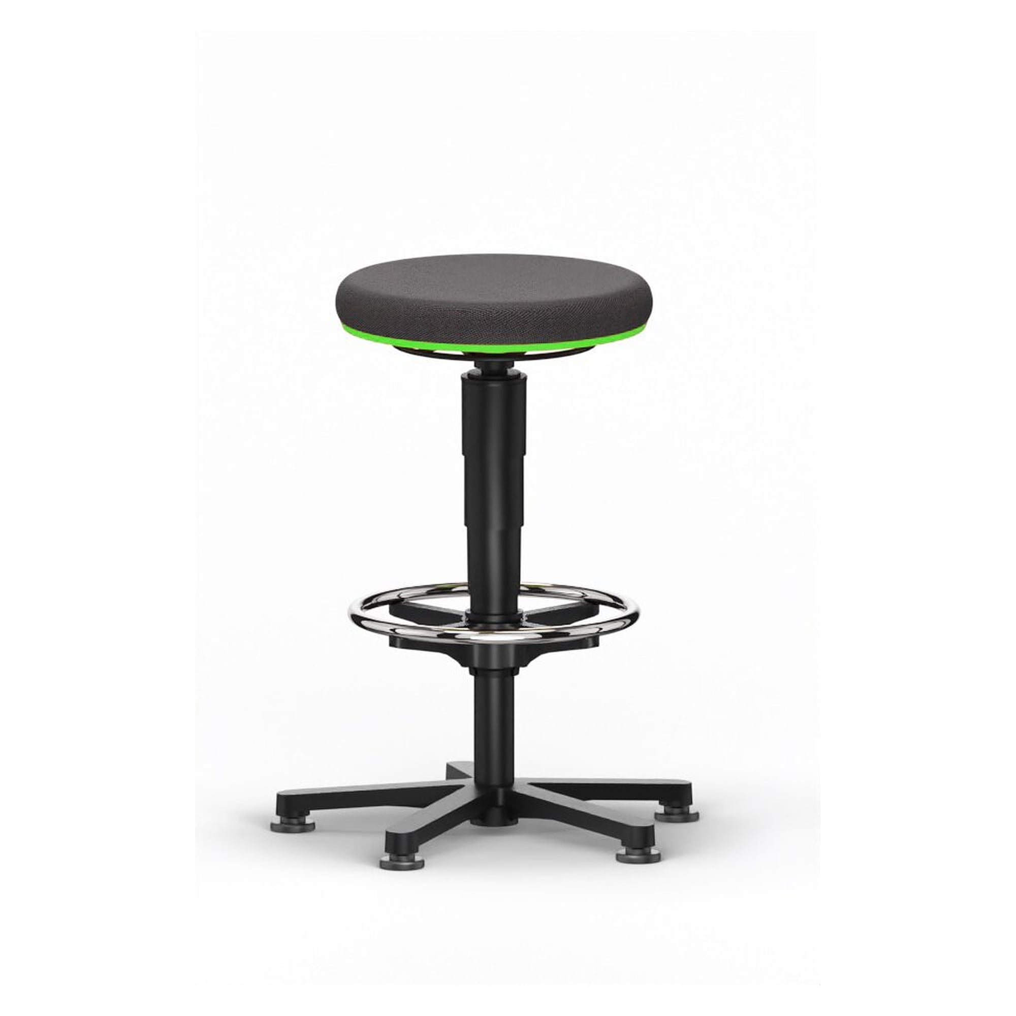 Tabouret haut Allround 3 avec repose-pieds, tissu Duotec noir, assise 560-830 mm, anneau vert - Bimos 9461-6801-3280