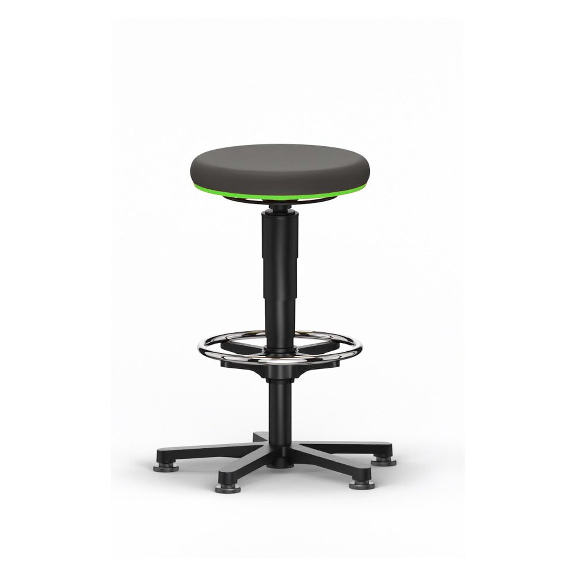 Tabouret Allround 3, patins et repose-pieds, Supertec, assise 560-830 mm, anneau vert - Bimos 9461-SP01-3280
