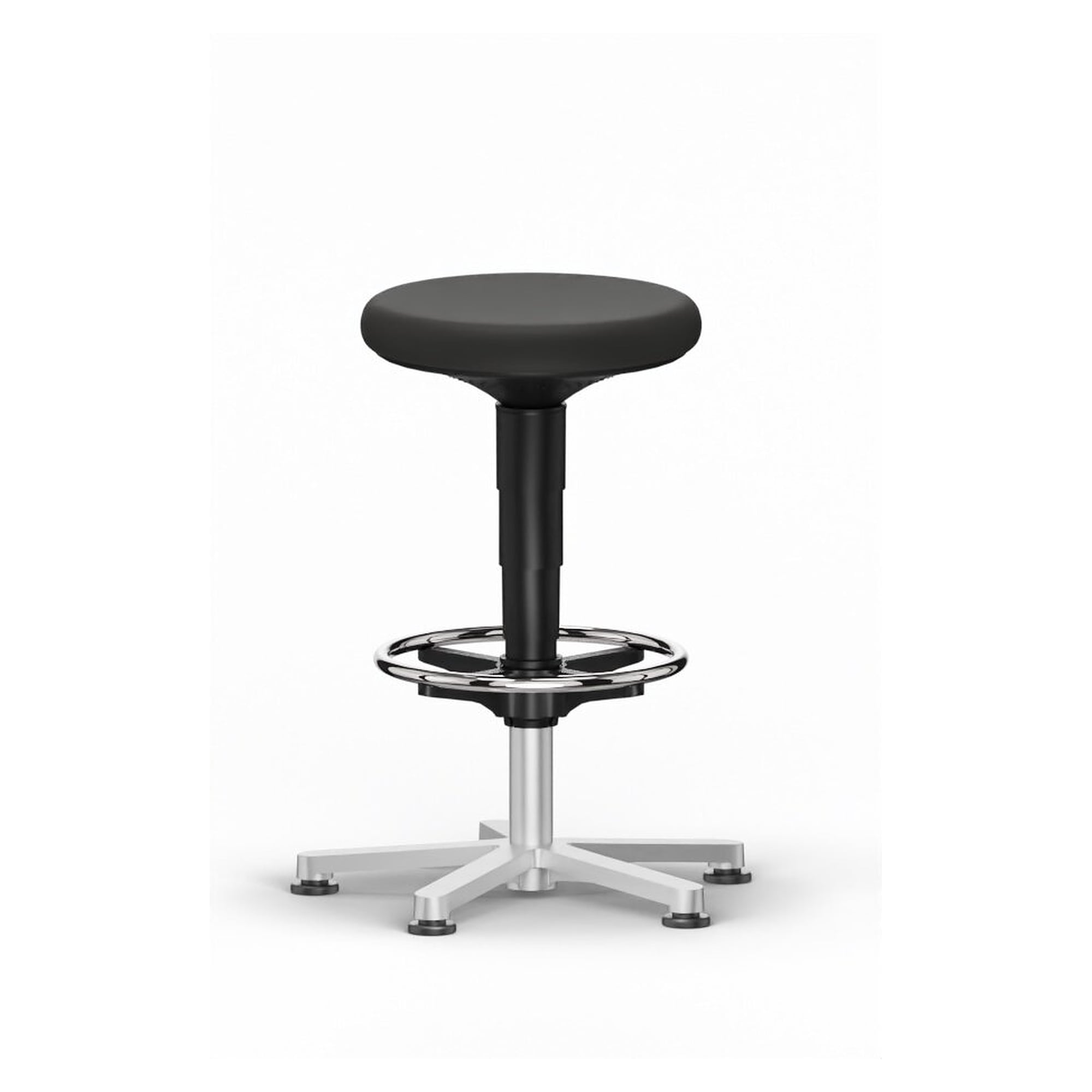 Reinraum-ESD-Hocker 3 mit Gleitern und Fußring, ISO 3, Kunstleder Magic schwarz, Sitzhöhe 560-830 mm - Bimos 9461R-MG001