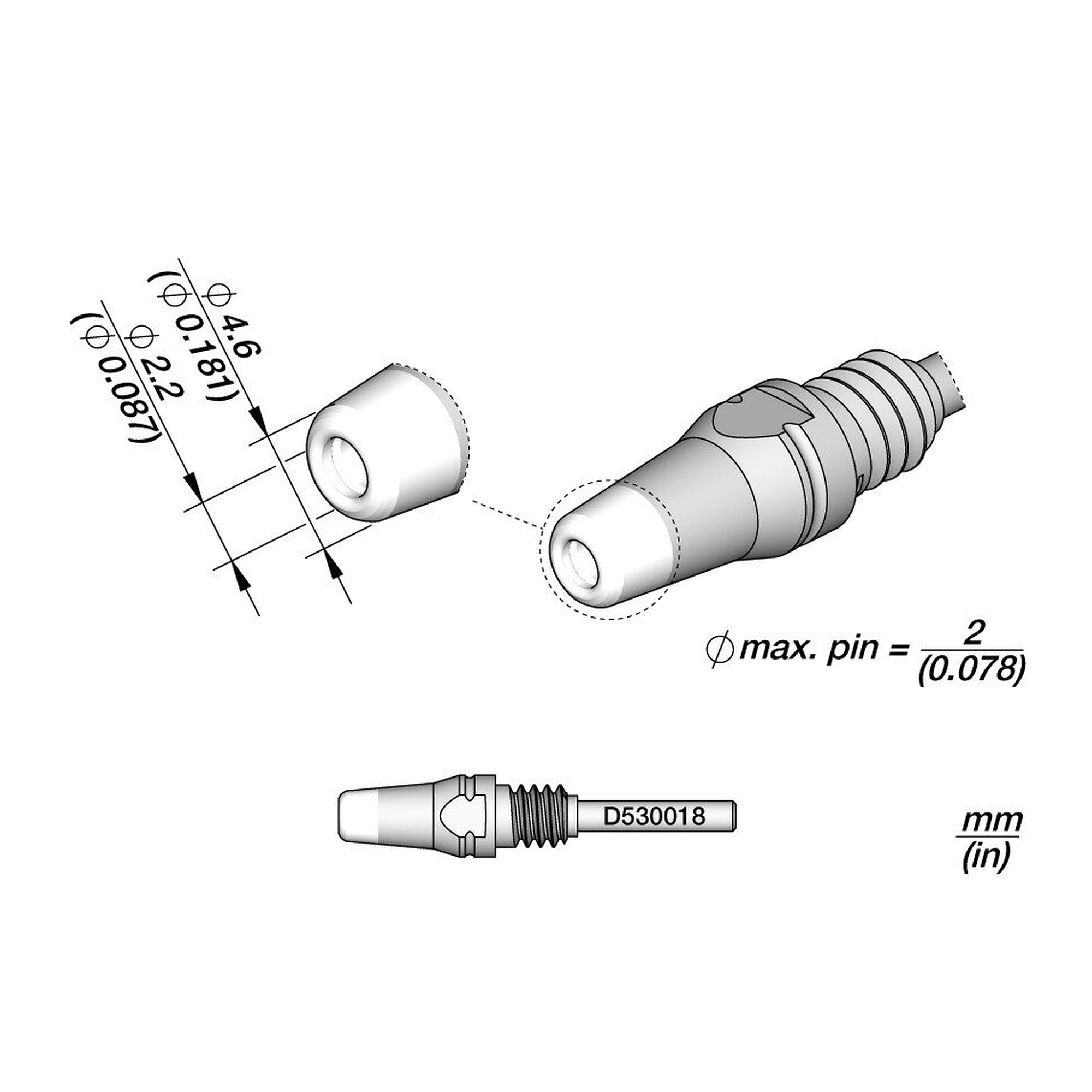 Panne à dessouder D530 pour broches jusqu'à 2 mm, Ø intérieur 2,2 mm, pour DT530 - JBC D530018