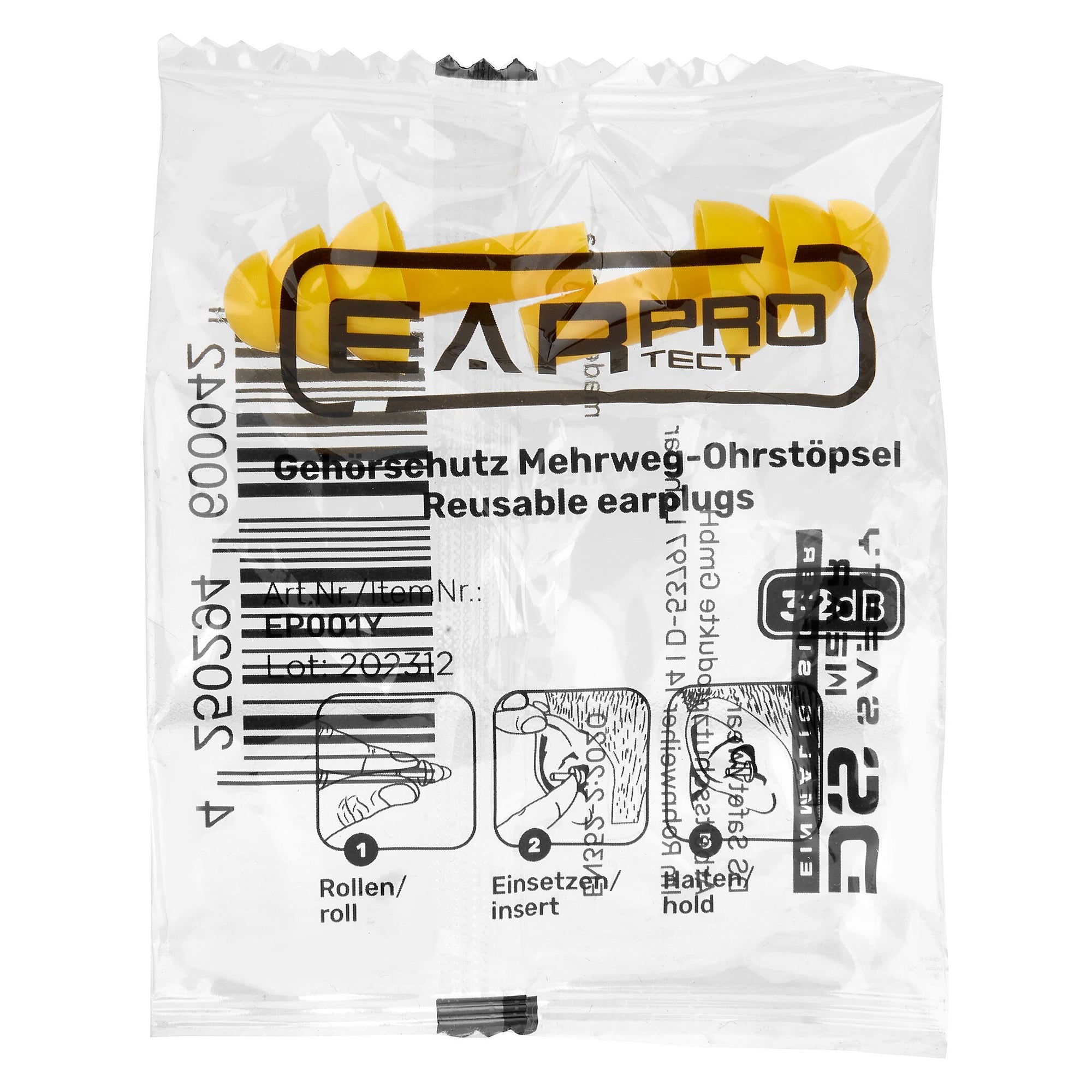Mehrweg-Ohrstöpsel aus Silikon, lamellenförmig, SNR 32 dB, Box mit 200 Paar, gelb - DS Safety Wear EP001Y