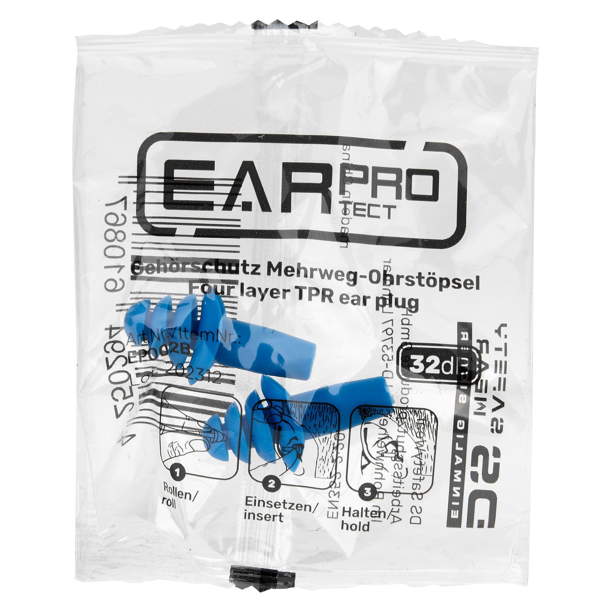 Mehrweg-Ohrstöpsel aus TPE, lamellenförmig, ohne Kordel, SNR 32 dB, Box mit 200 Paar, blau - DS Safety Wear EP002B