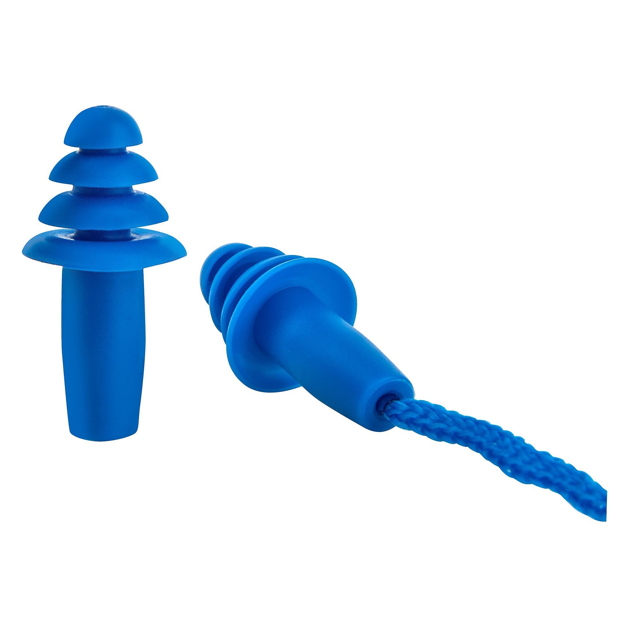 Reusable flanged TPE earplugs with cord, SNR 32 dB, box of 100 pairs, blue - DS Safety Wear EP002CB