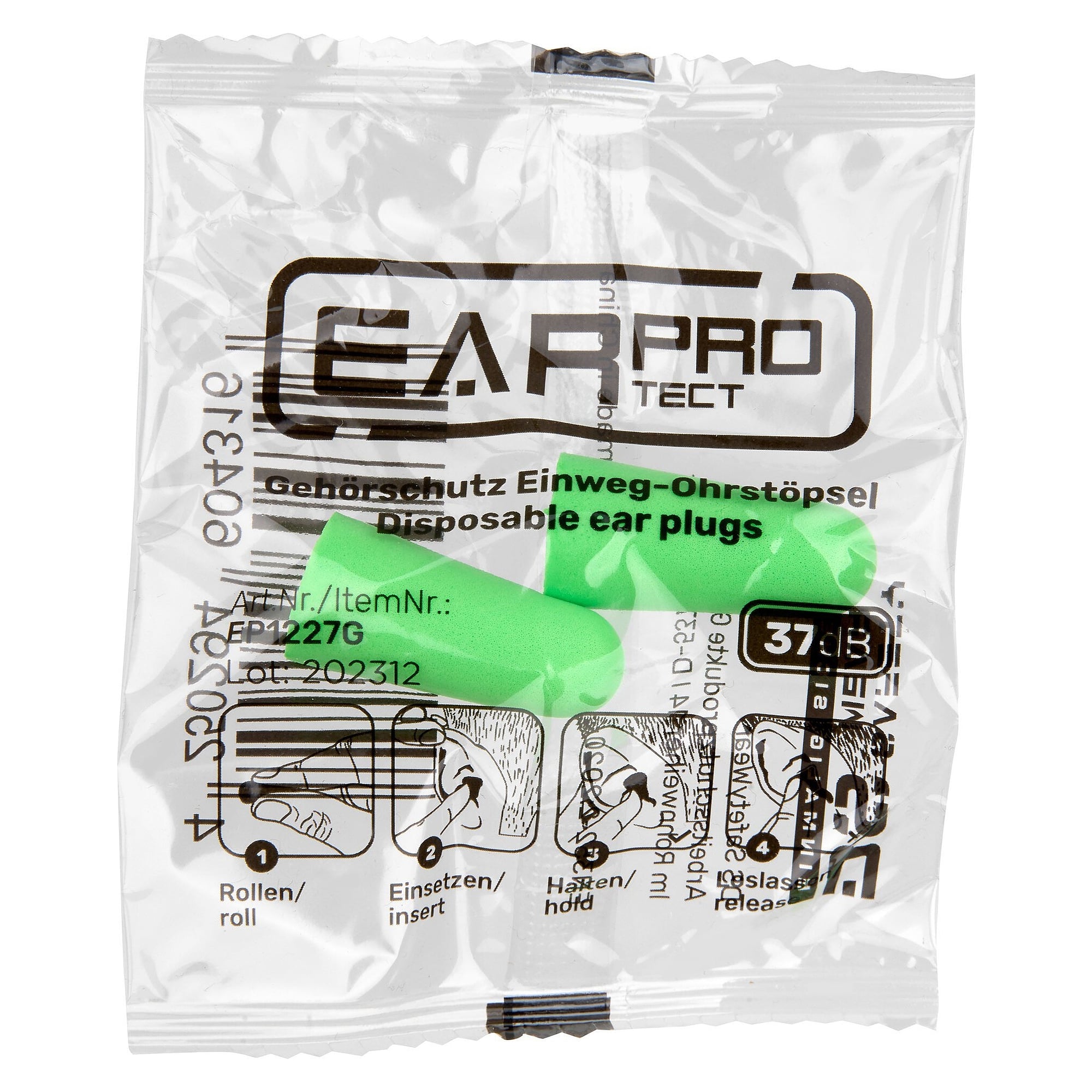Einweg-Ohrstöpsel aus PU-Schaumstoff, SNR 37 dB, Box mit 200 Paar, grün - DS Safety Wear EP1227G