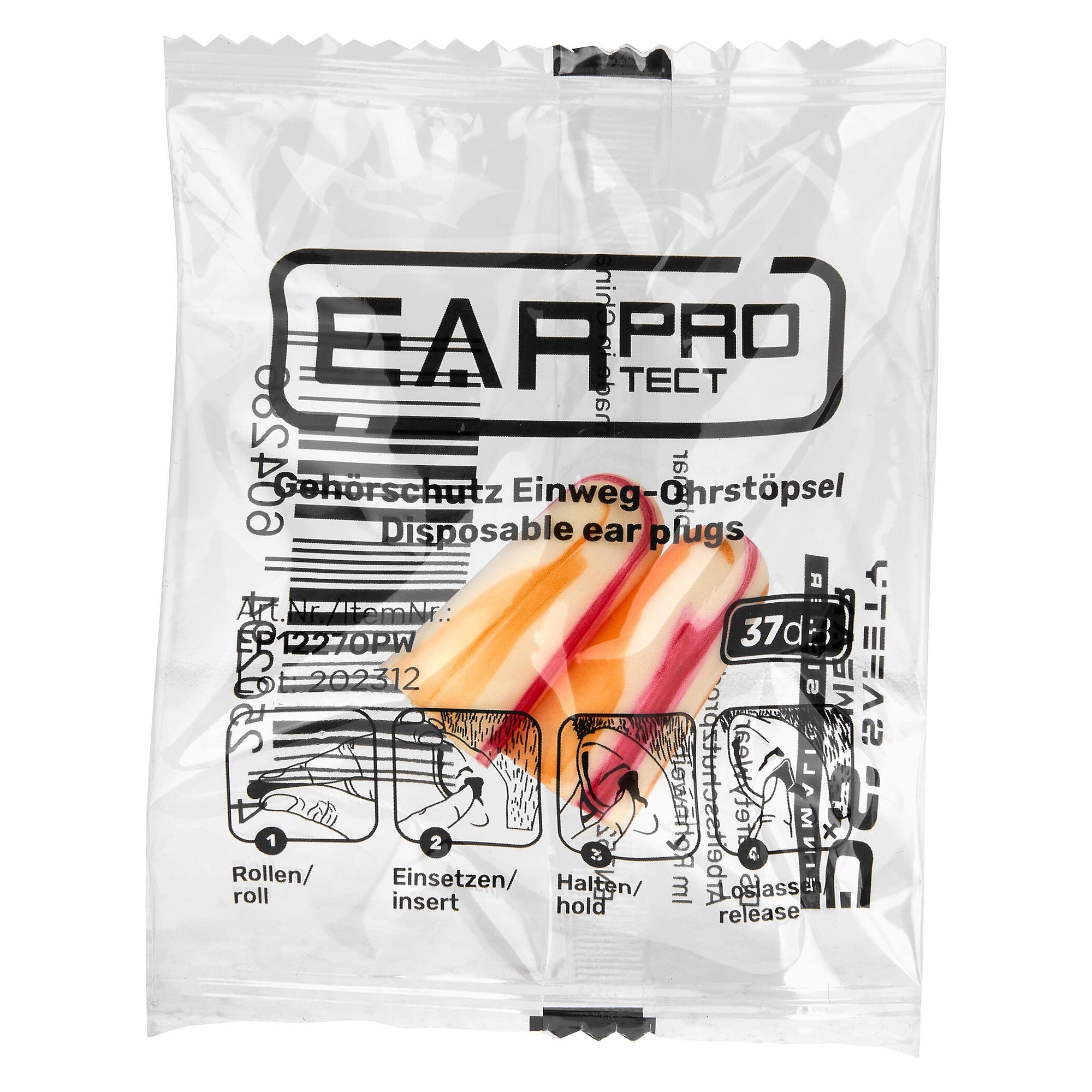 Bouchons d'oreilles jetables en mousse PU, SNR 37 dB, boîte de 200 paires, orange/violet/blanc - DS Safety Wear EP1227OPW