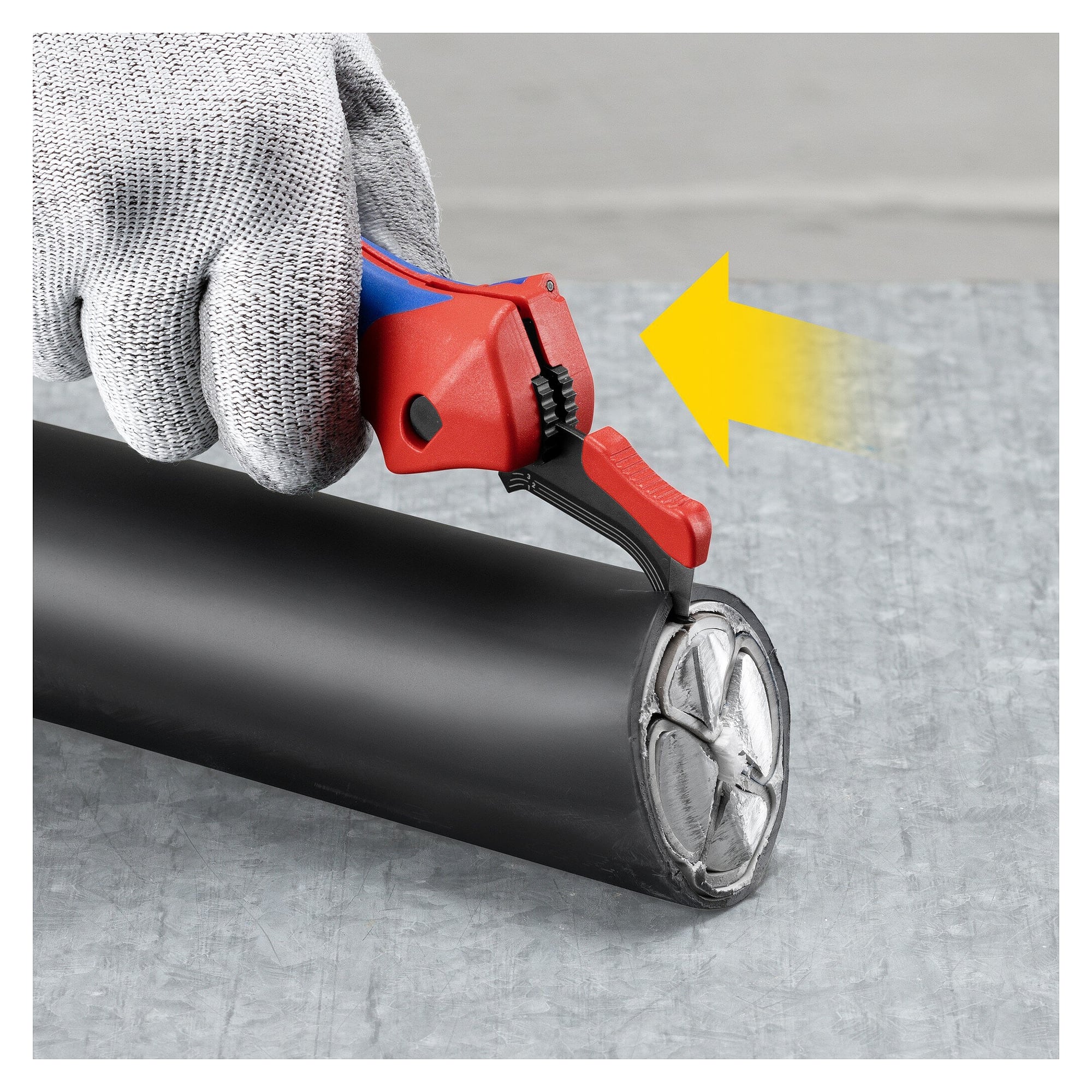 Dismantling knife with sliding shoe and ratchet function, sheaths up to 7 mm wall thickness - Knipex 16 50 145 SB