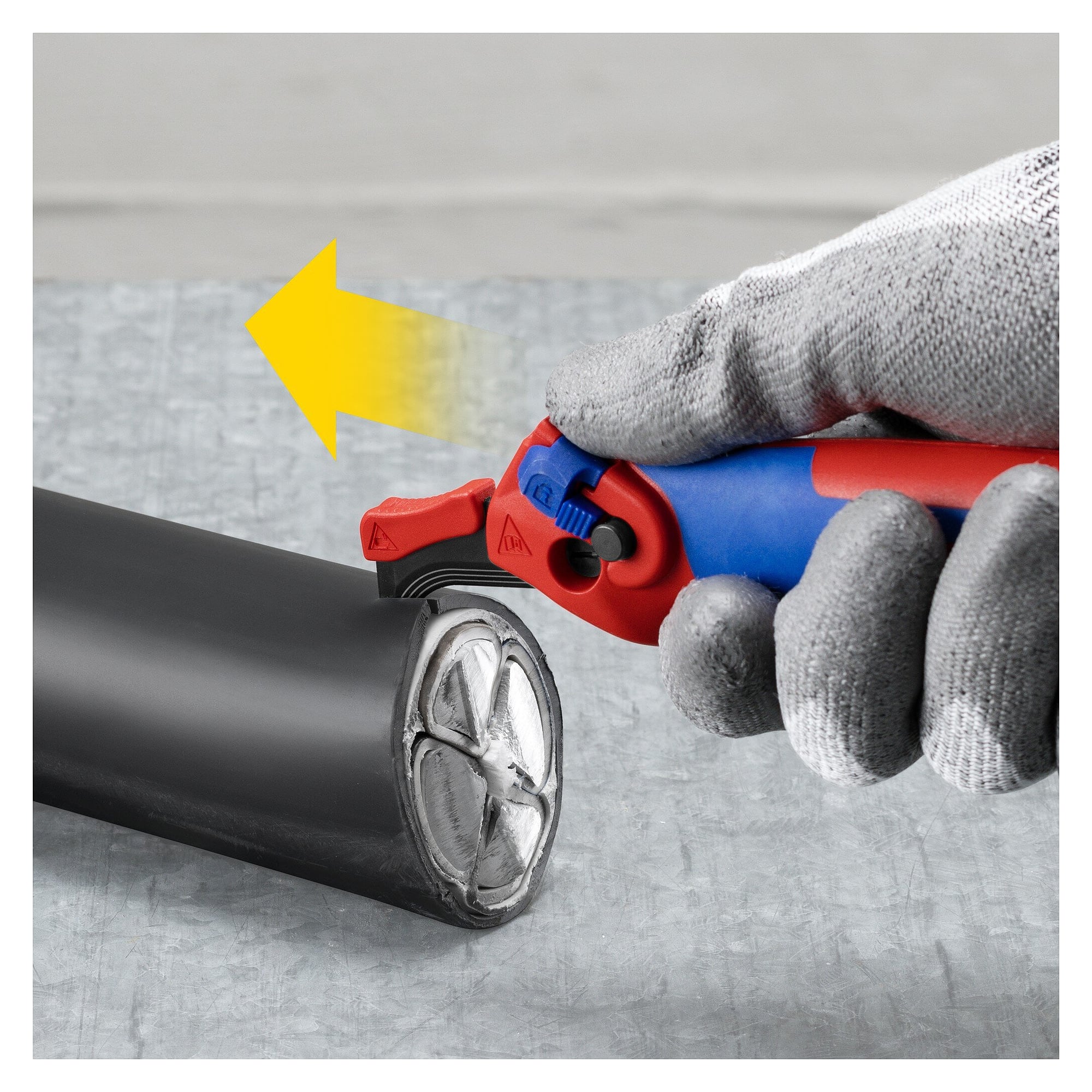 Dismantling knife with sliding shoe and ratchet function, sheaths up to 7 mm wall thickness - Knipex 16 50 145 SB