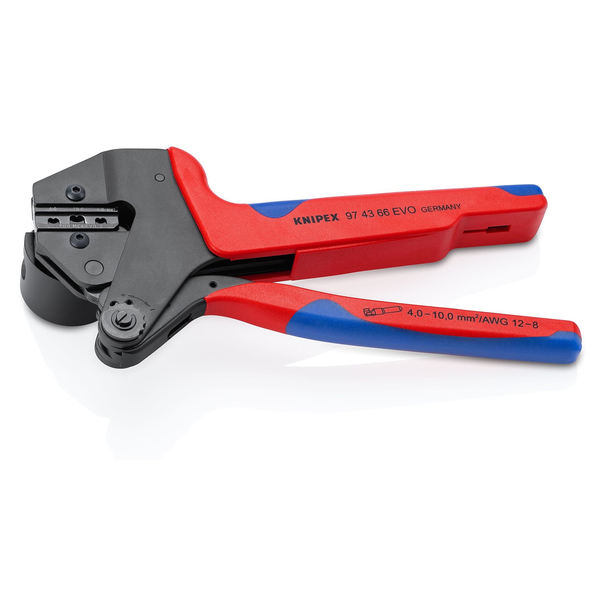 MC4 EVO2 crimping system pliers for PV connectors 4 to 10 mm², calibrated, 200 mm - Knipex 97 43 66 EVO