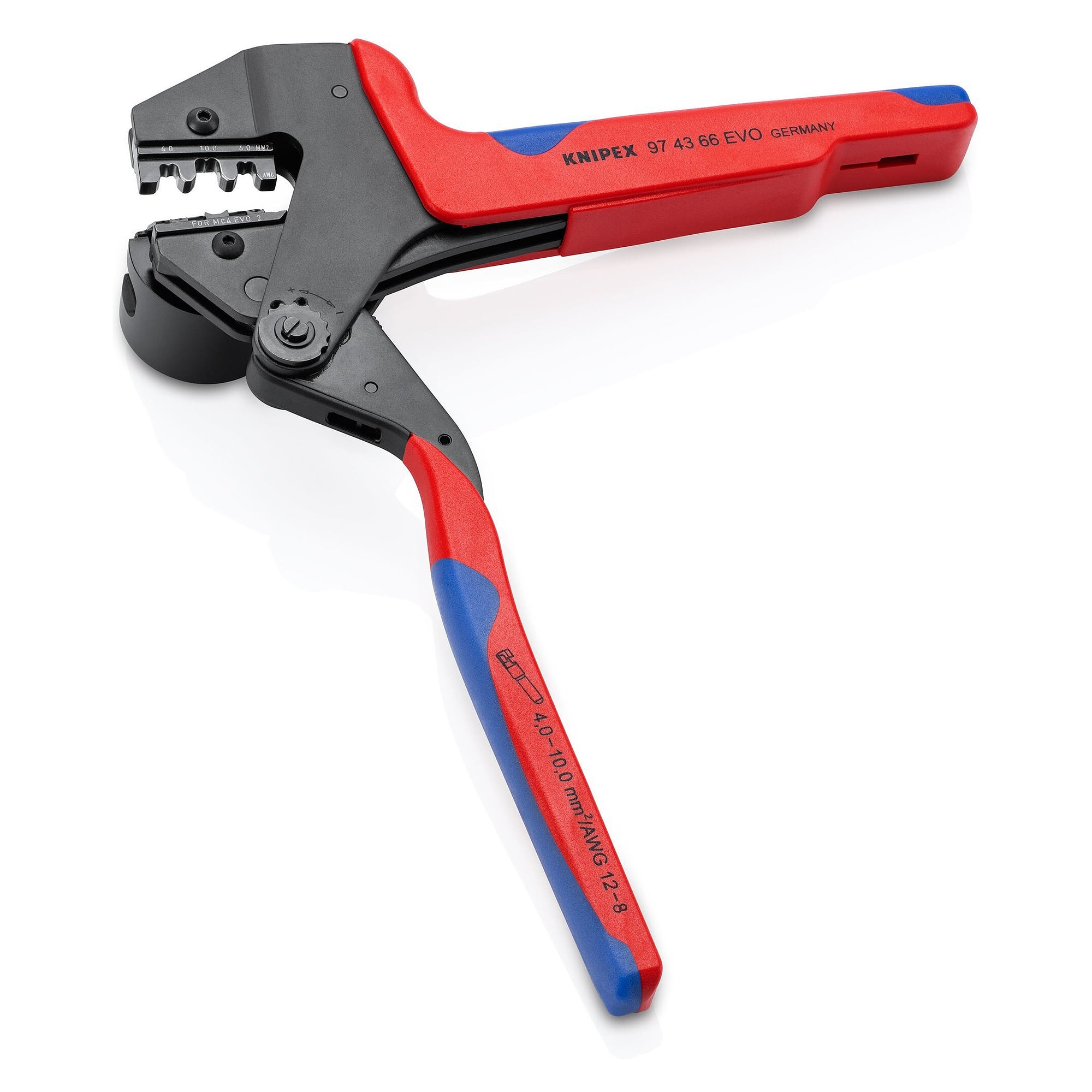 MC4 EVO2 crimping system pliers for PV connectors 4 to 10 mm², calibrated, 200 mm - Knipex 97 43 66 EVO