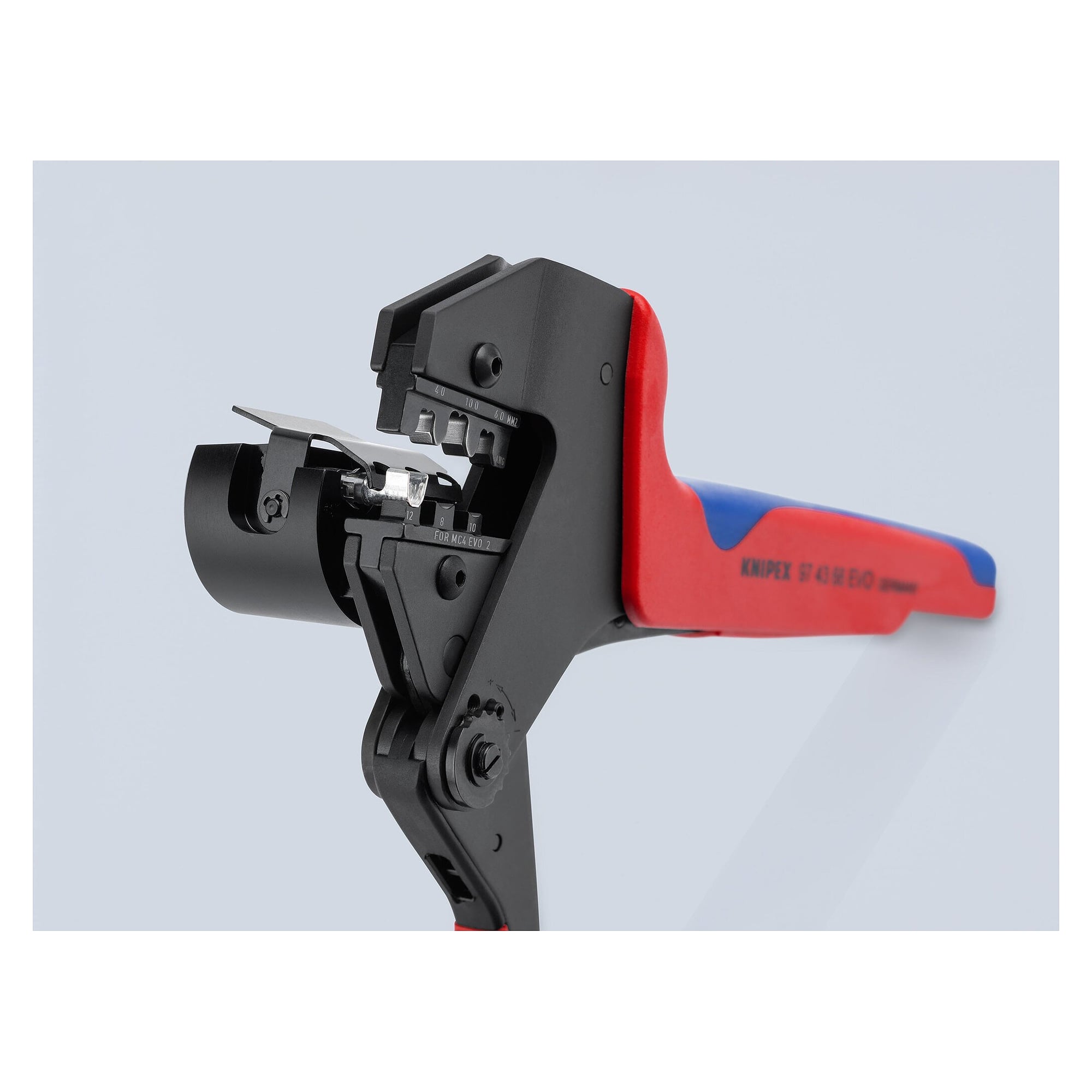 MC4 EVO2 crimping system pliers for PV connectors 4 to 10 mm², calibrated, 200 mm - Knipex 97 43 66 EVO