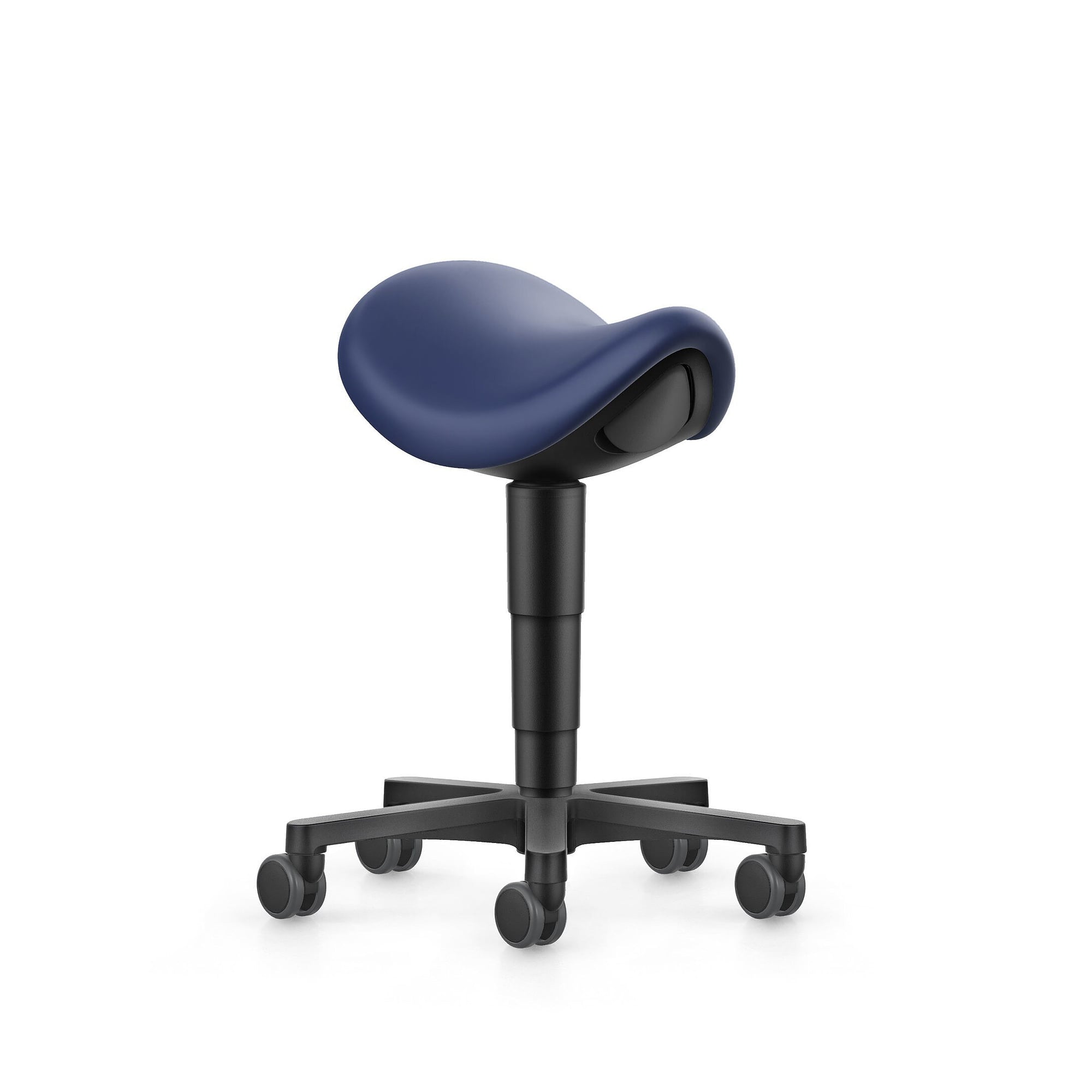 Allround saddle stool with castors, Magic imitation leather blue, seat height 540-800 mm - Bimos 9473-MG02