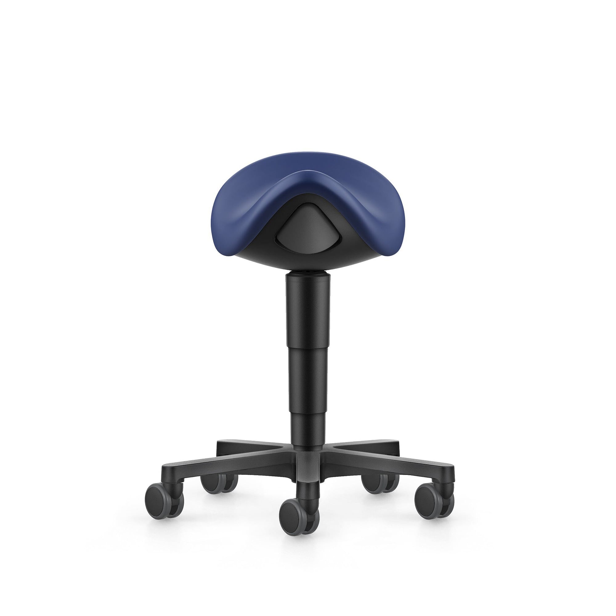 Allround saddle stool with castors, Magic imitation leather blue, seat height 540-800 mm - Bimos 9473-MG02
