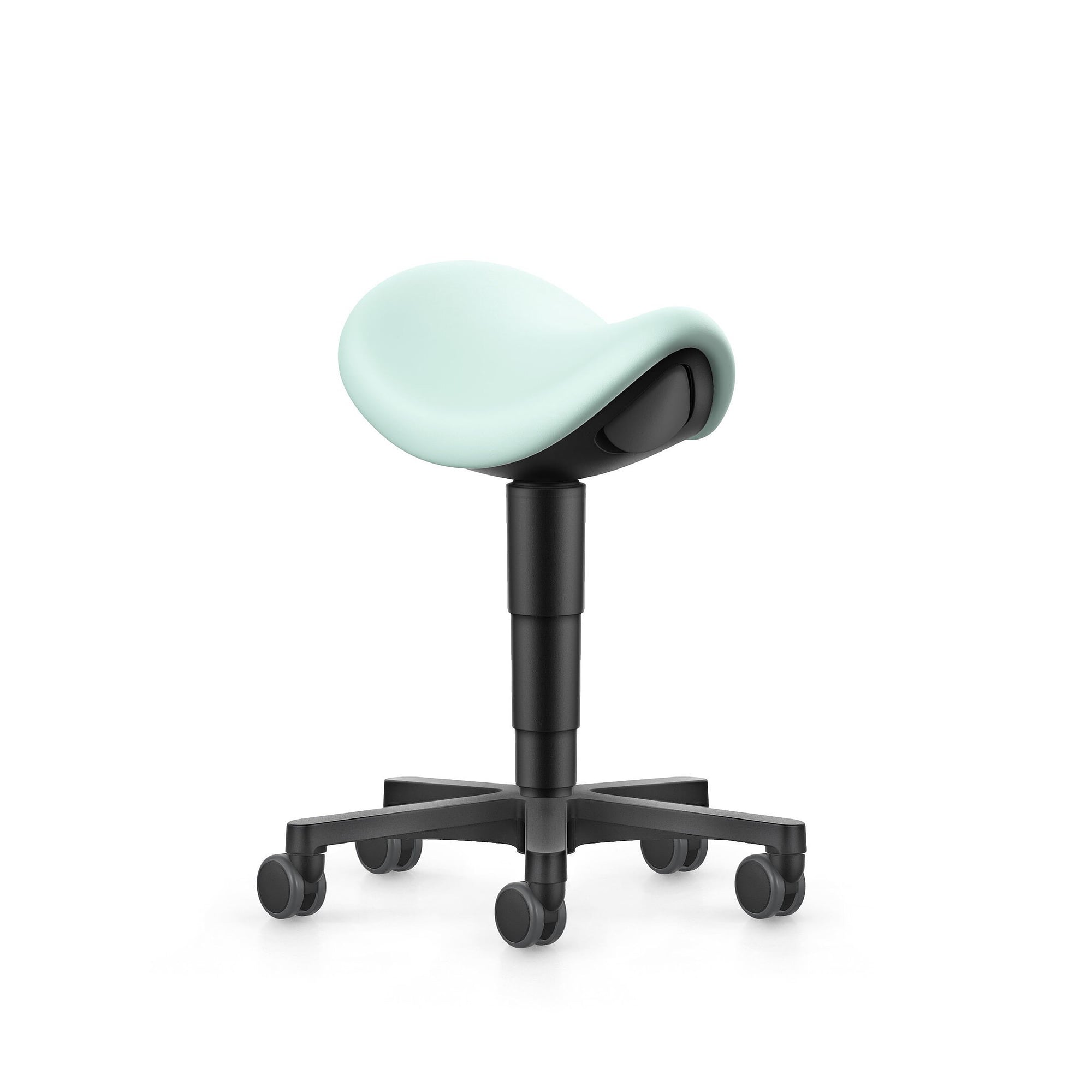 Allround saddle stool with castors, Magic imitation leather mint, seat height 540-800 mm - Bimos 9473-MG84