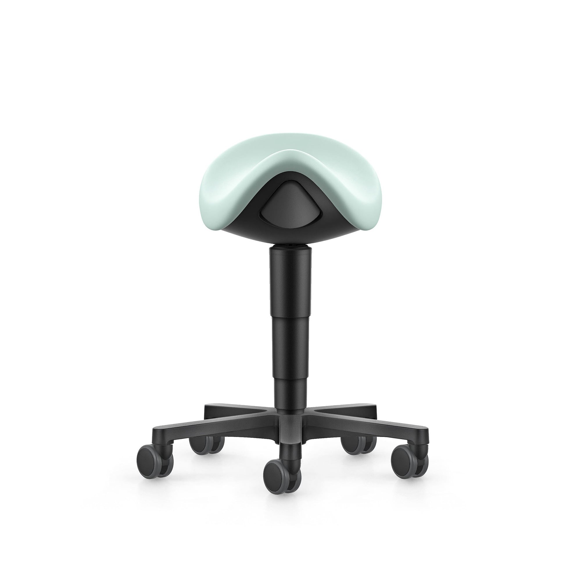 Sattelhocker Allround mit Rollen, Kunstleder Magic mint, 3D-Sitzdynamik, Sitzhöhe 540-800 mm - Bimos 9473-MG84