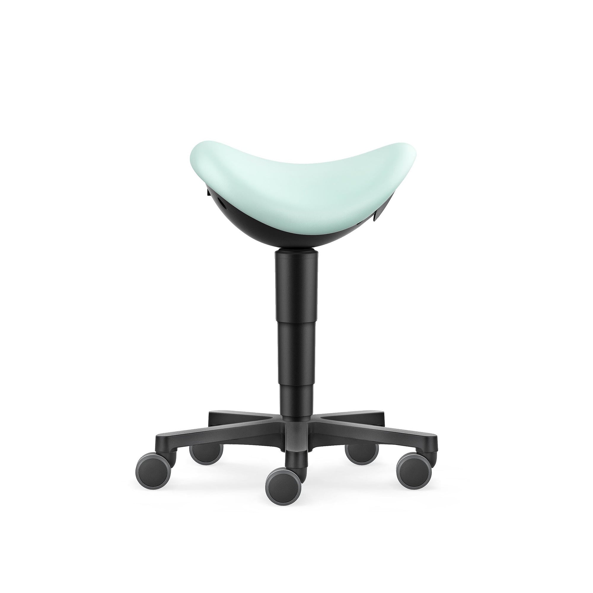 Sattelhocker Allround mit Rollen, Kunstleder Magic mint, 3D-Sitzdynamik, Sitzhöhe 540-800 mm - Bimos 9473-MG84