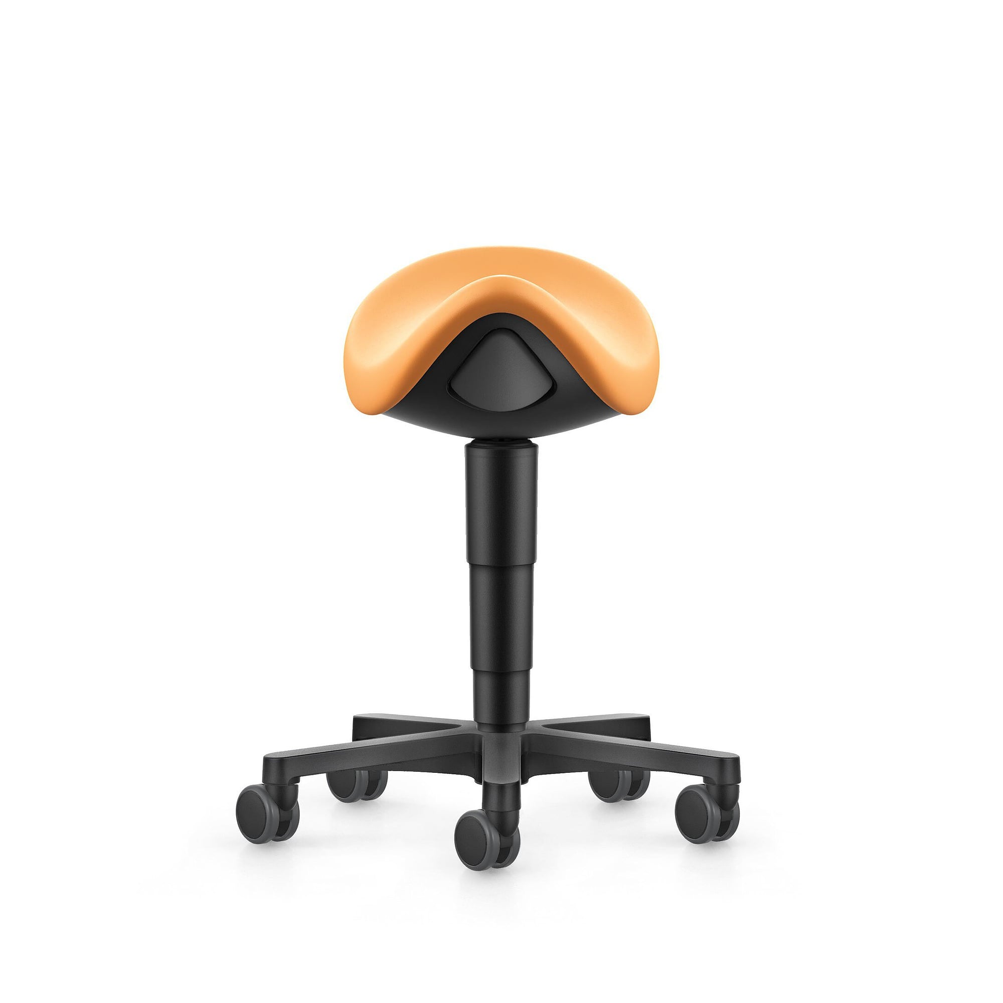 Tabouret-selle Allround à roulettes, similicuir Magic abricot, hauteur d'assise 540-800 mm - Bimos 9473-MG76