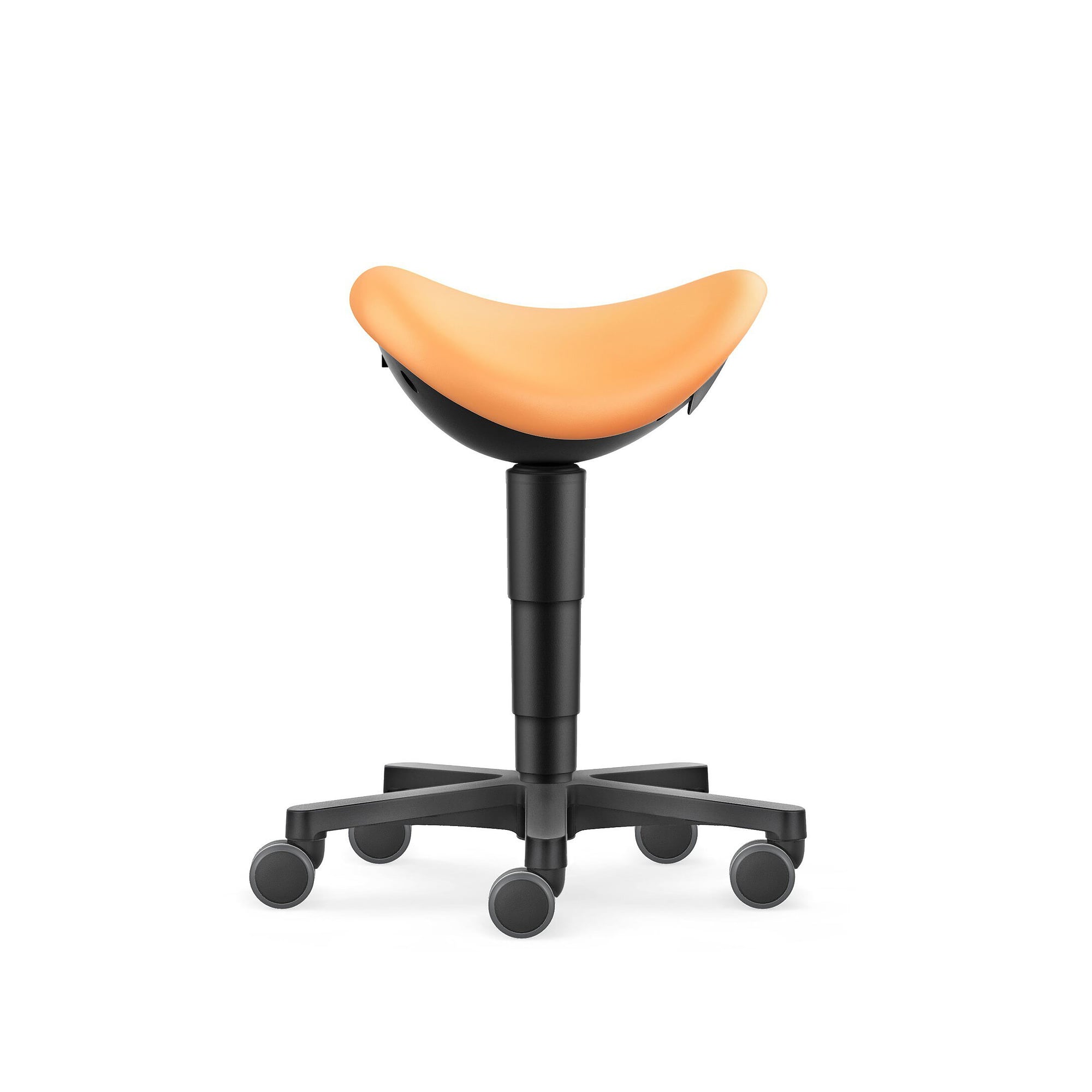 Tabouret-selle Allround à roulettes, similicuir Magic abricot, hauteur d'assise 540-800 mm - Bimos 9473-MG76