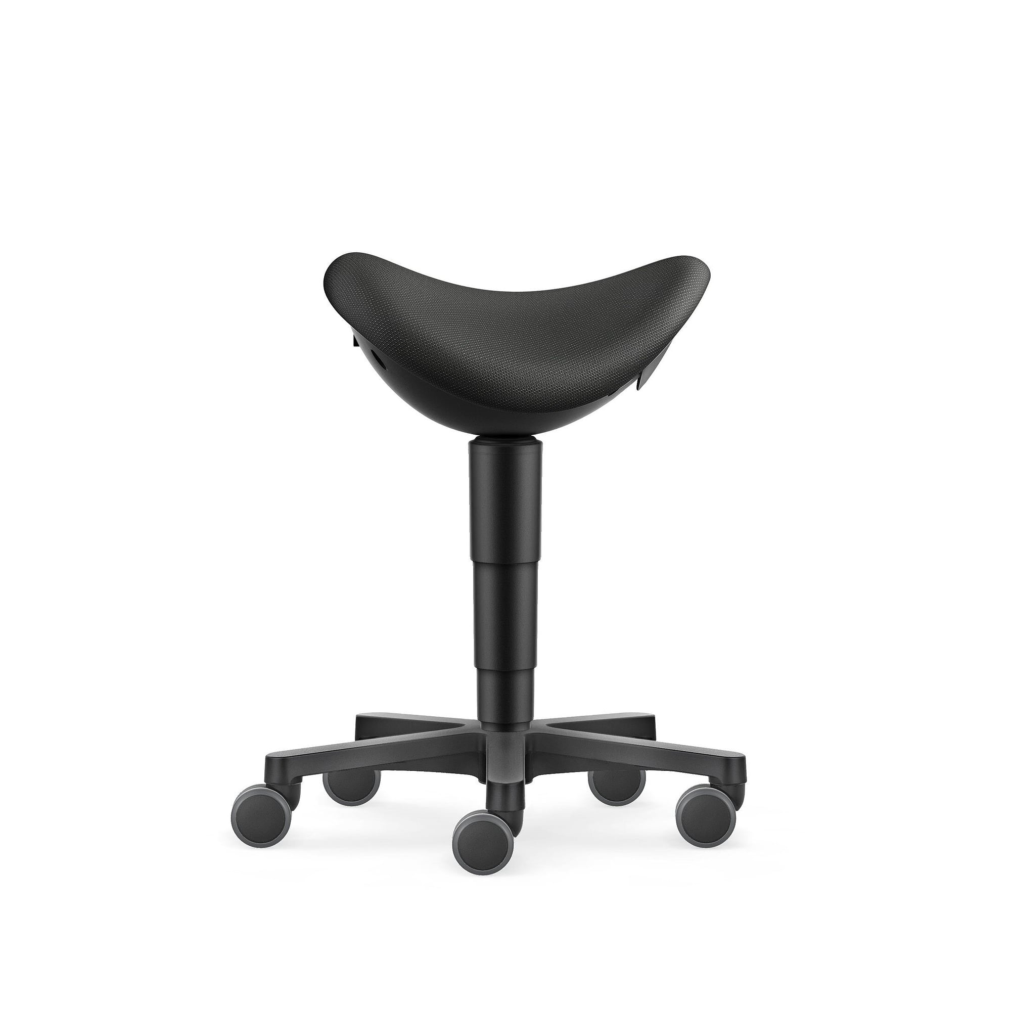Sattelhocker Allround mit Rollen, Stoff Duotec schwarz, 3D-Sitzdynamik, Sitzhöhe 540-800 mm - Bimos 9473-6801