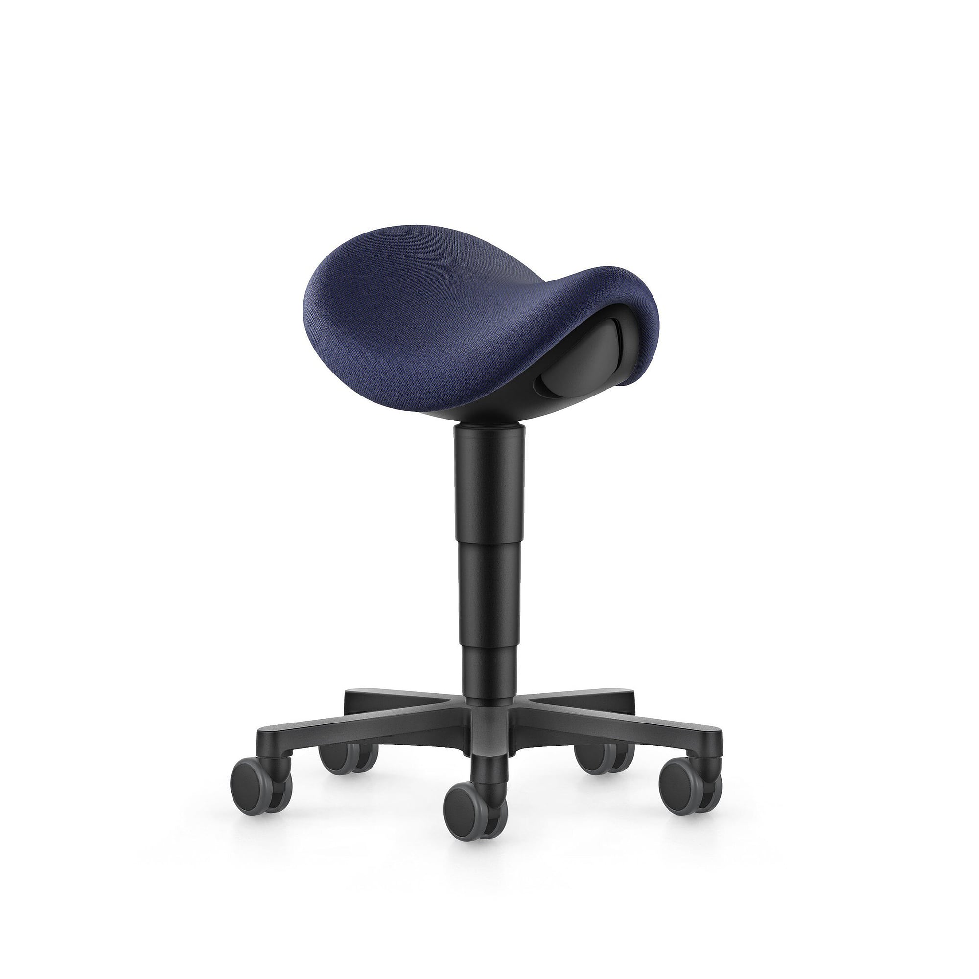 Sattelhocker Allround mit Rollen, Stoff Duotec blau, 3D-Sitzdynamik, Sitzhöhe 540-800 mm - Bimos 9473-6802