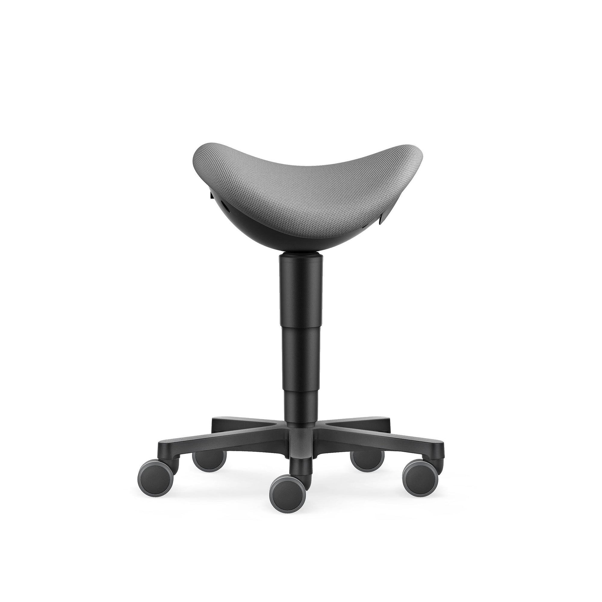 Sattelhocker Allround mit Rollen, Stoff Duotec grau, 3D-Sitzdynamik, Sitzhöhe 540-800 mm - Bimos 9473-6811