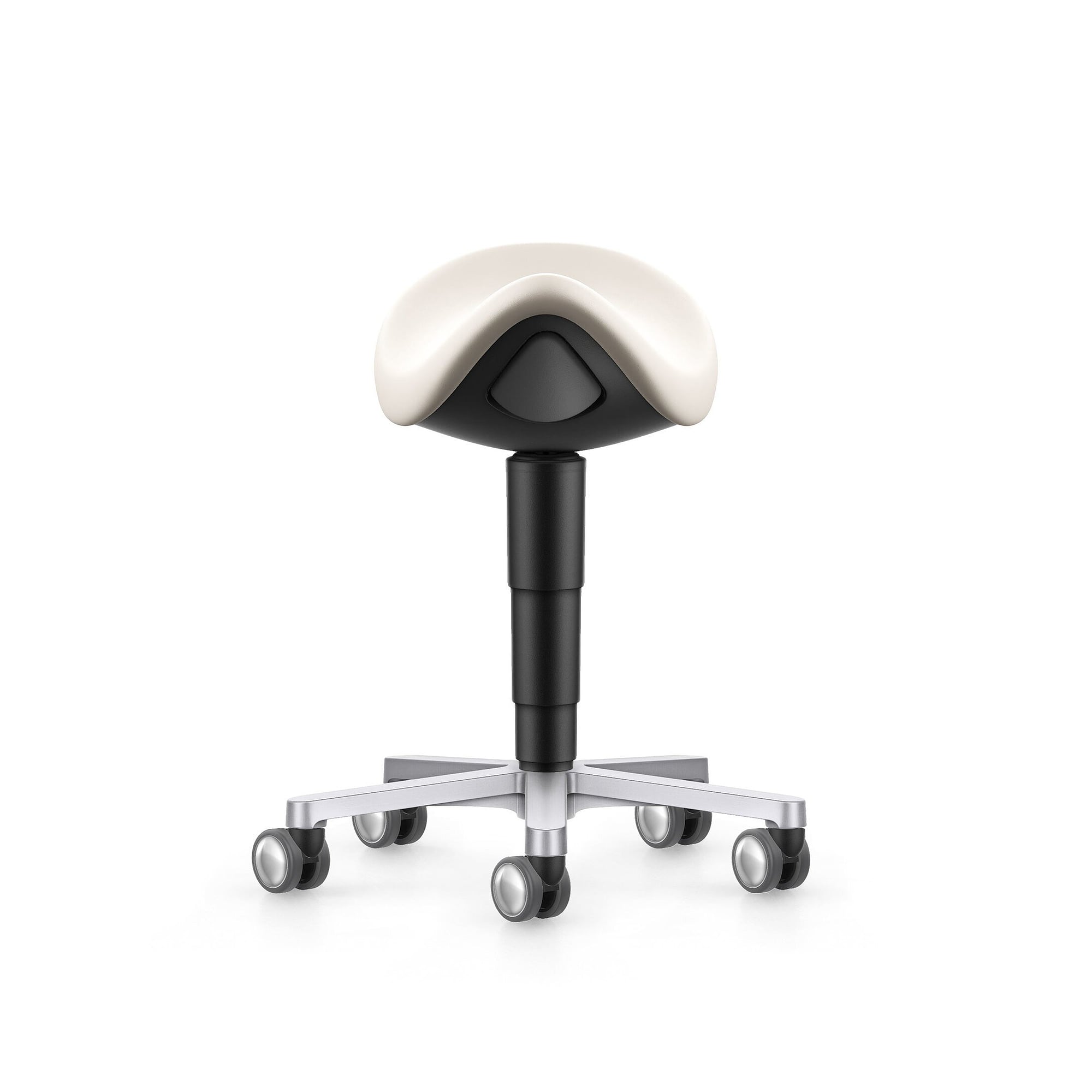 Laboratory and medical saddle stool, castors, Magic leatherette light beige, seat height 540-800 mm - Bimos 9473L-MG05