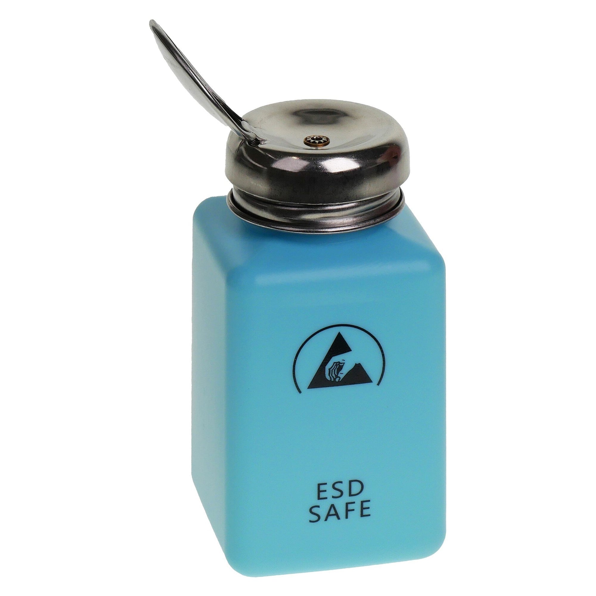 ESD Solvent Dispenser Bottle with Press Pump 180 ml (6 oz), Blue, Polyethylene - A1-ESD WL86113
