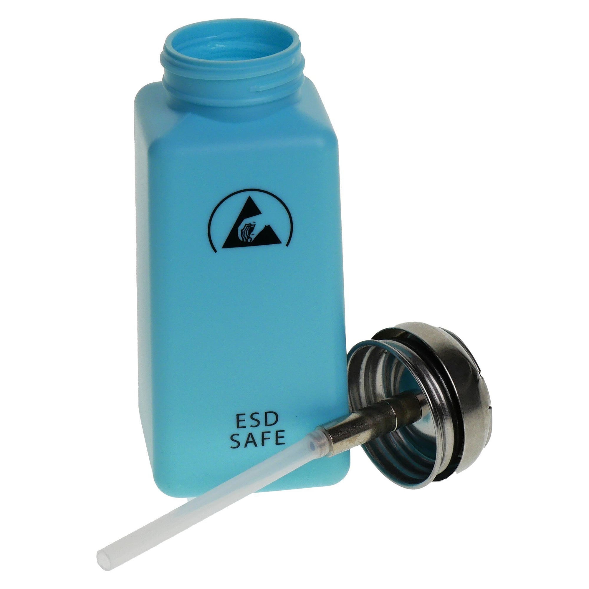 ESD Solvent Dispenser Bottle with Press Pump 230 ml (8 oz), Blue, Polyethylene - A1-ESD WL86222