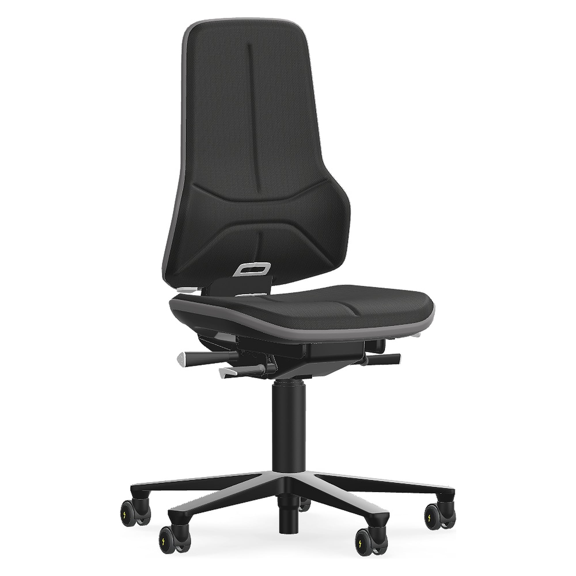 ESD-Arbeitsdrehstuhl Neon 2 mit Rollen, Synchrontechnik, Duotec schwarz, Flexband grau - Bimos 9573E-9801-3278-904