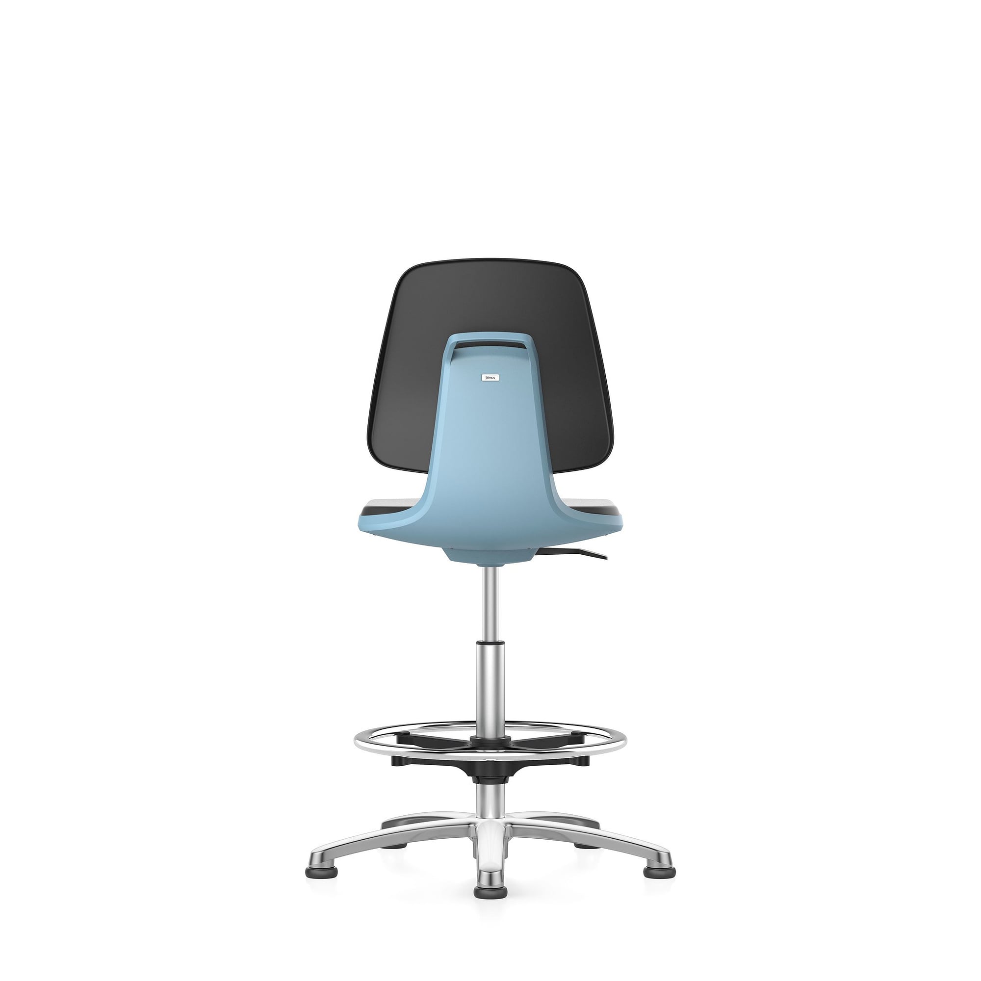 Labordrehstuhl LABSIT 3 mit Gleiter und Fußring, Kunstleder Magic, Sitzschale blau - Bimos 9121-MG01-3277