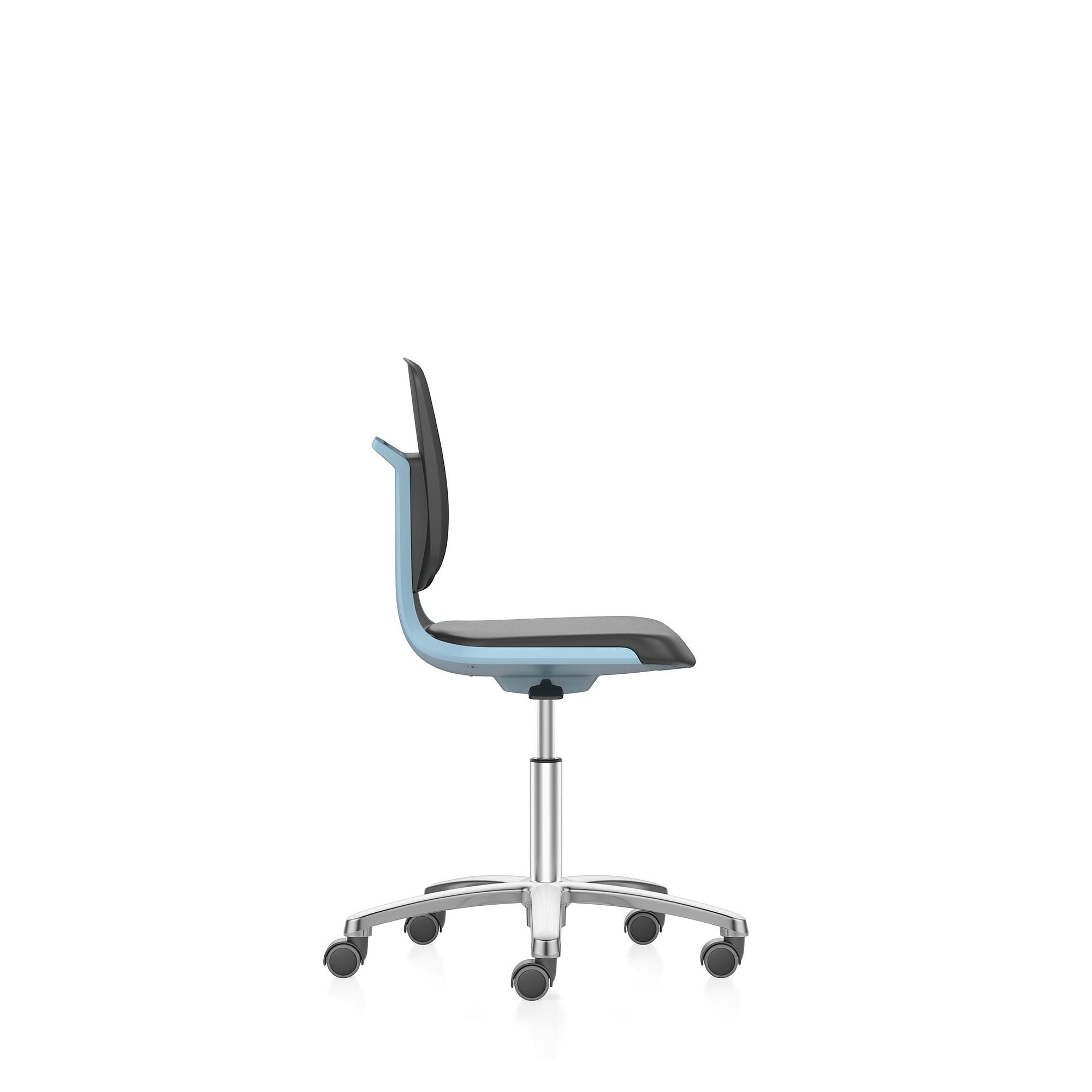 Labordrehstuhl LABSIT 2 mit Rollen, Stoff Lucia blau, Sitzhöhe 450-650 mm, Lehne 420 mm - Bimos 9123-5800-3277