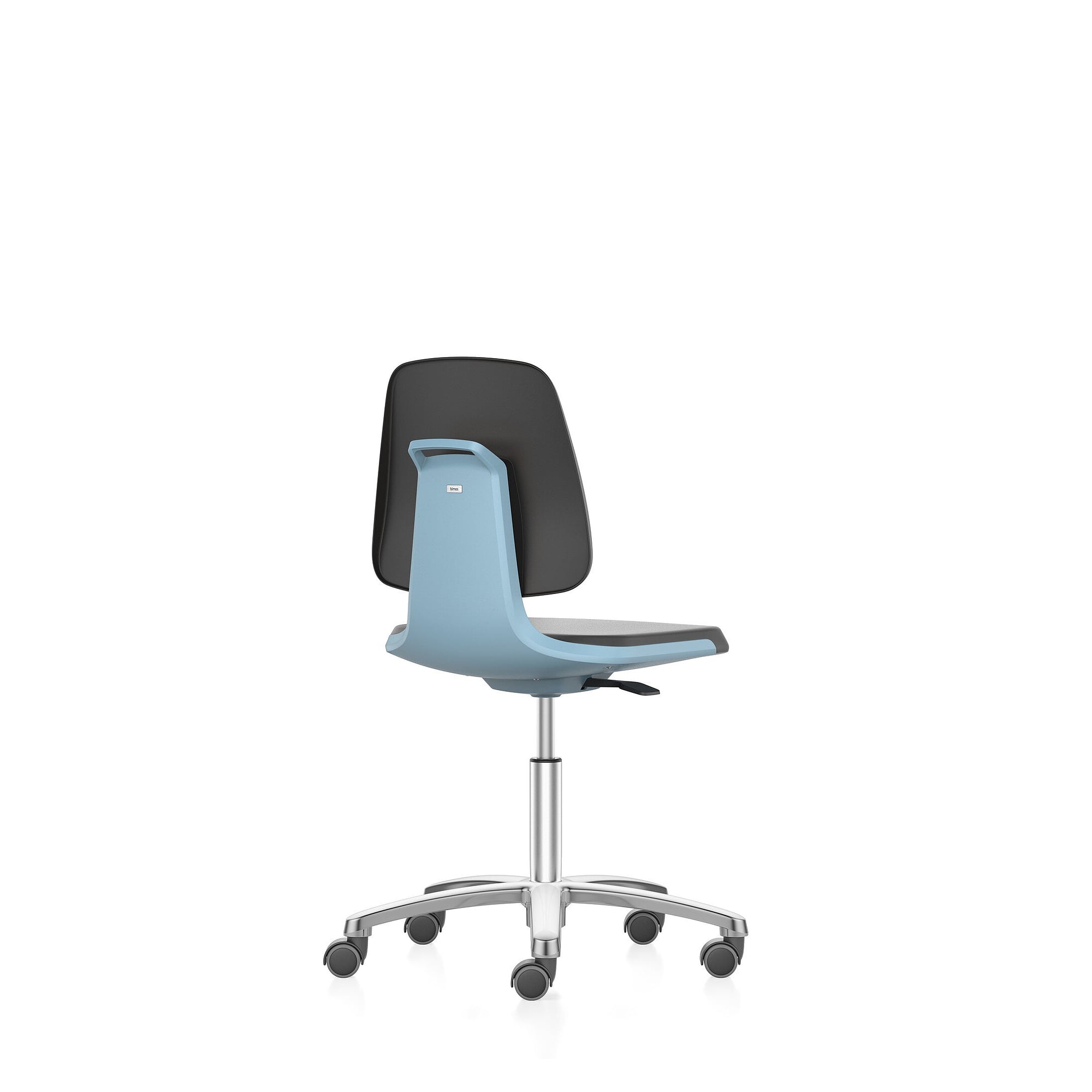 Labordrehstuhl LABSIT 2 mit Rollen, Kunstleder Magic blau, Sitzhöhe 450-650 mm, Lehne 420 mm - Bimos 9123-MG01-3277