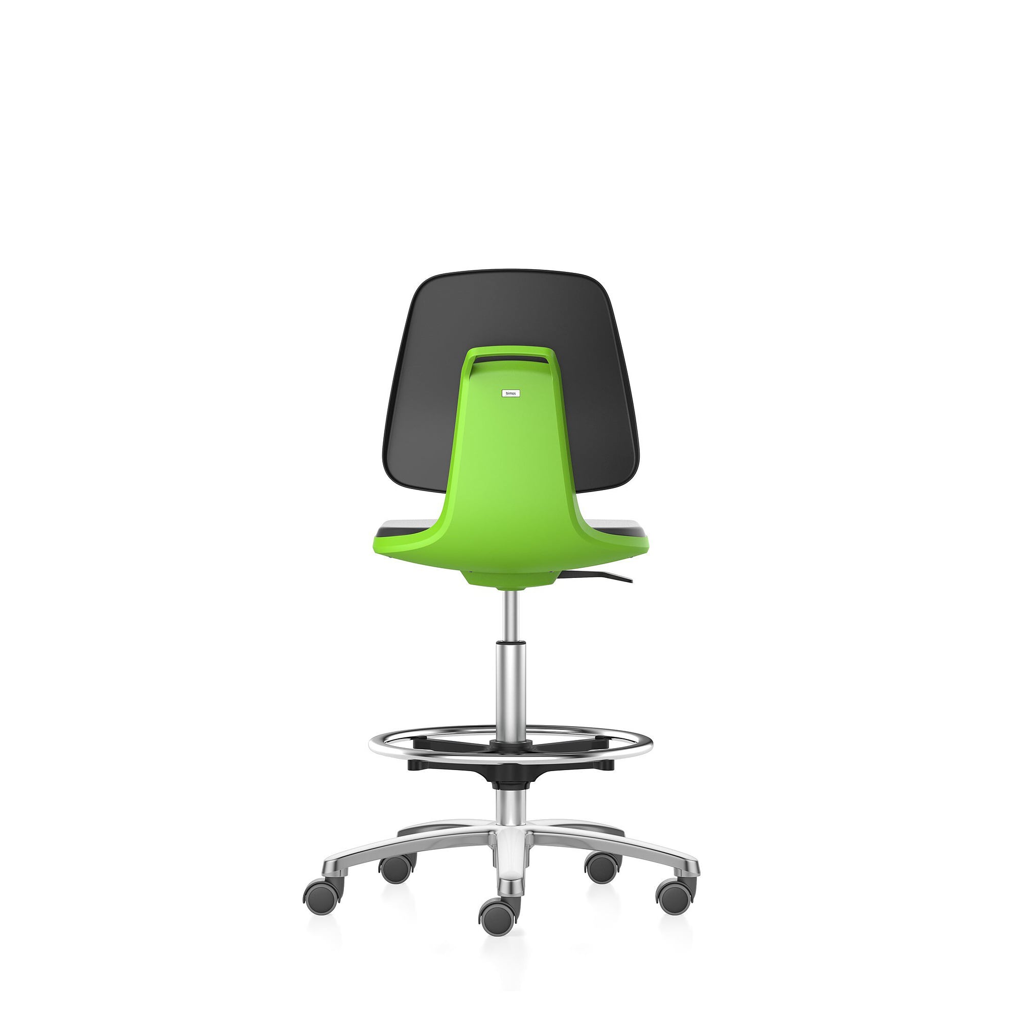 Labordrehstuhl LABSIT 4 mit Sitz-Stopp-Rollen und Fußring, Lucia grün, 560-810 mm - Bimos 9125-5800-3280