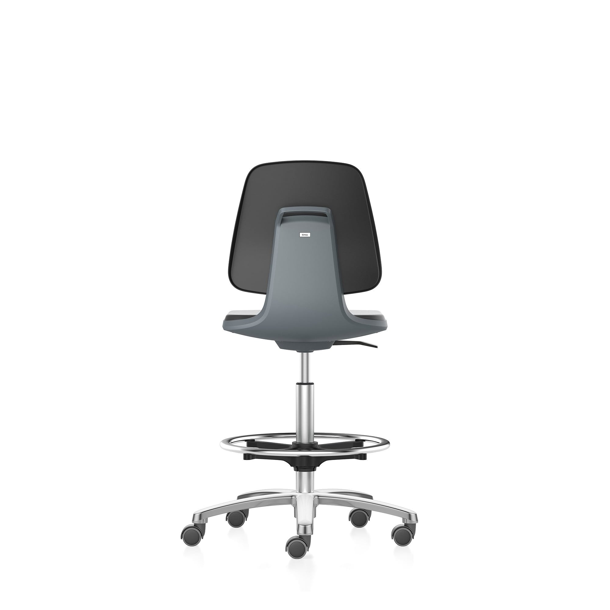 Labordrehstuhl LABSIT 4 mit Sitz-Stopp-Rollen und Fußring, Lucia anthrazit, 560-810 mm - Bimos 9125-5800-3285
