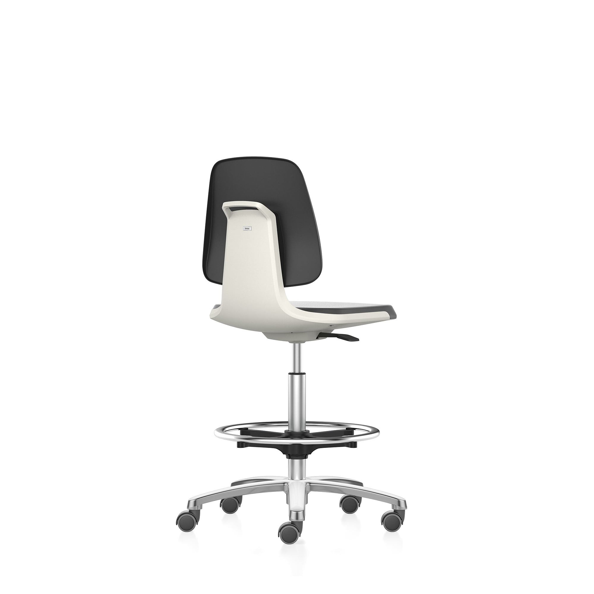 Labordrehstuhl LABSIT 4 mit Sitz-Stopp-Rollen und Fußring, Stoff Lucia, Sitzschale weiß - Bimos 9125-5800-3403