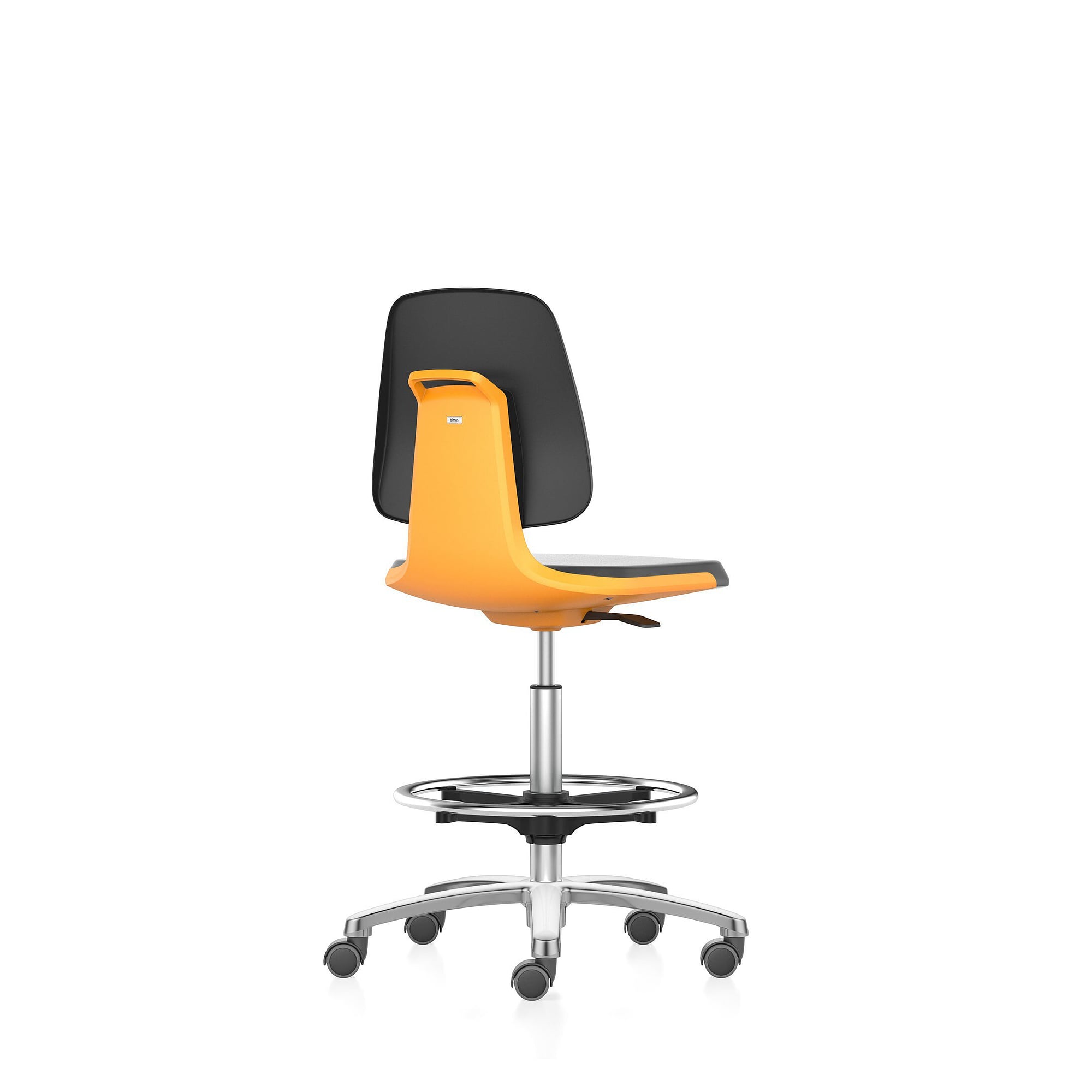 Labordrehstuhl LABSIT 4 mit Sitz-Stopp-Rollen und Fußring, Kunstleder Magic, Sitzschale orange - Bimos 9125-MG01-3279